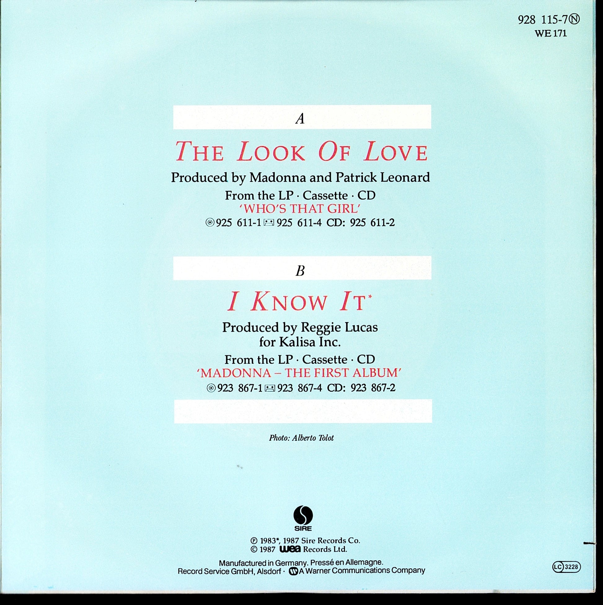 Madonna - The Look Of Love Vinyl 7" | EU Original | 1987