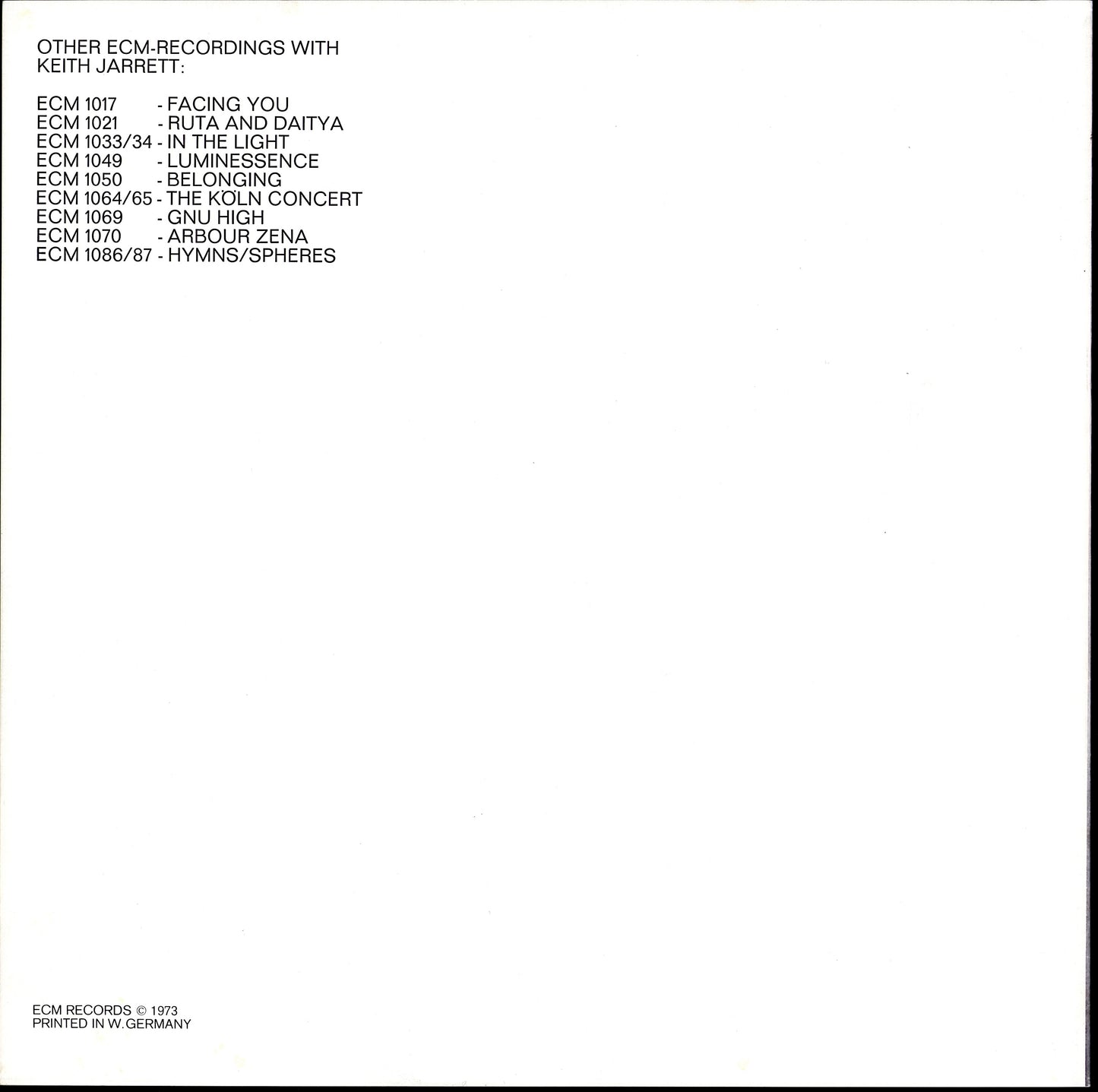 Keith Jarrett - Solo Concerts: Bremen / Lausanne Vinyl 3LP Box Set