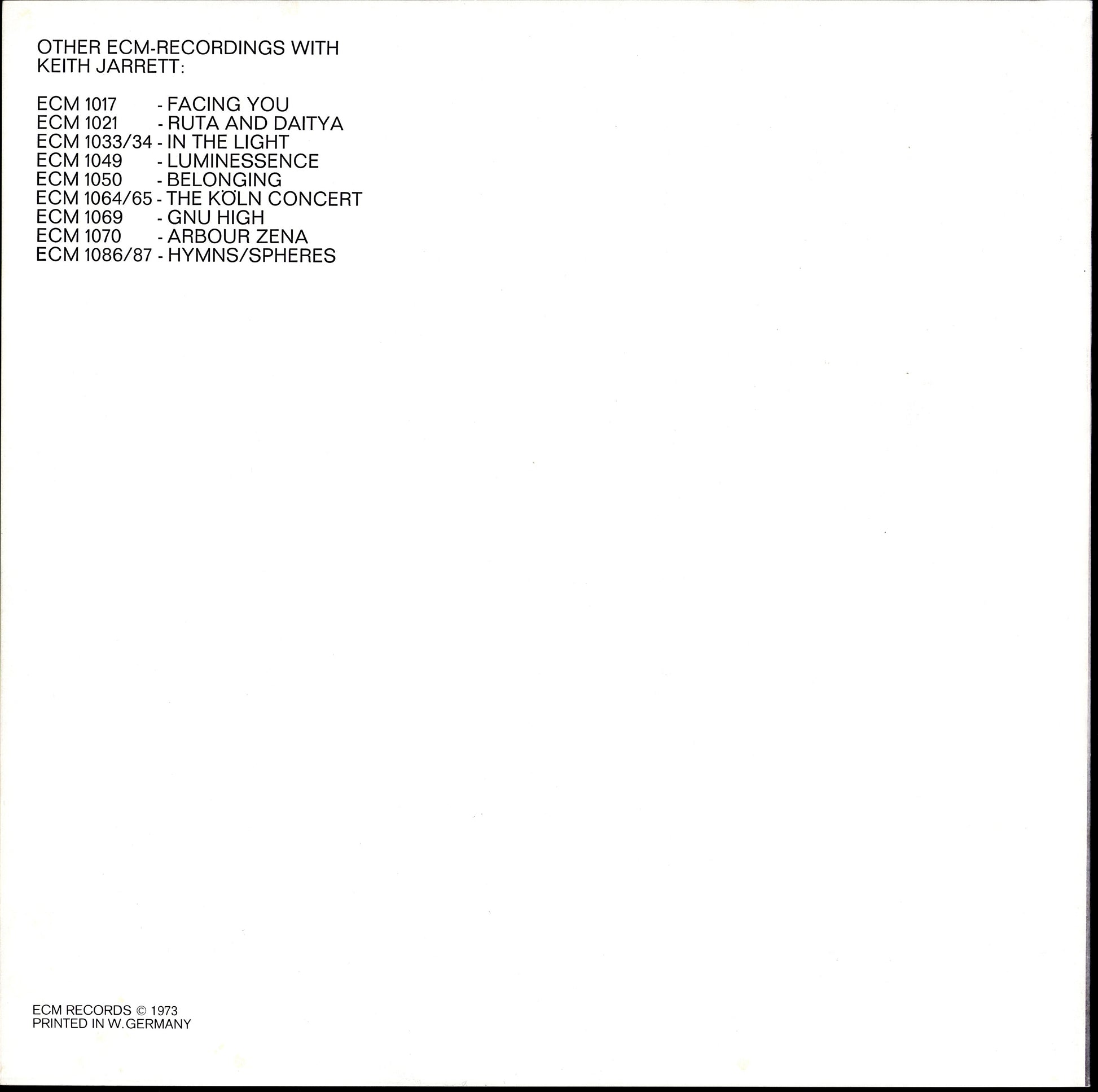 Keith Jarrett - Solo Concerts: Bremen / Lausanne Vinyl 3LP Box Set