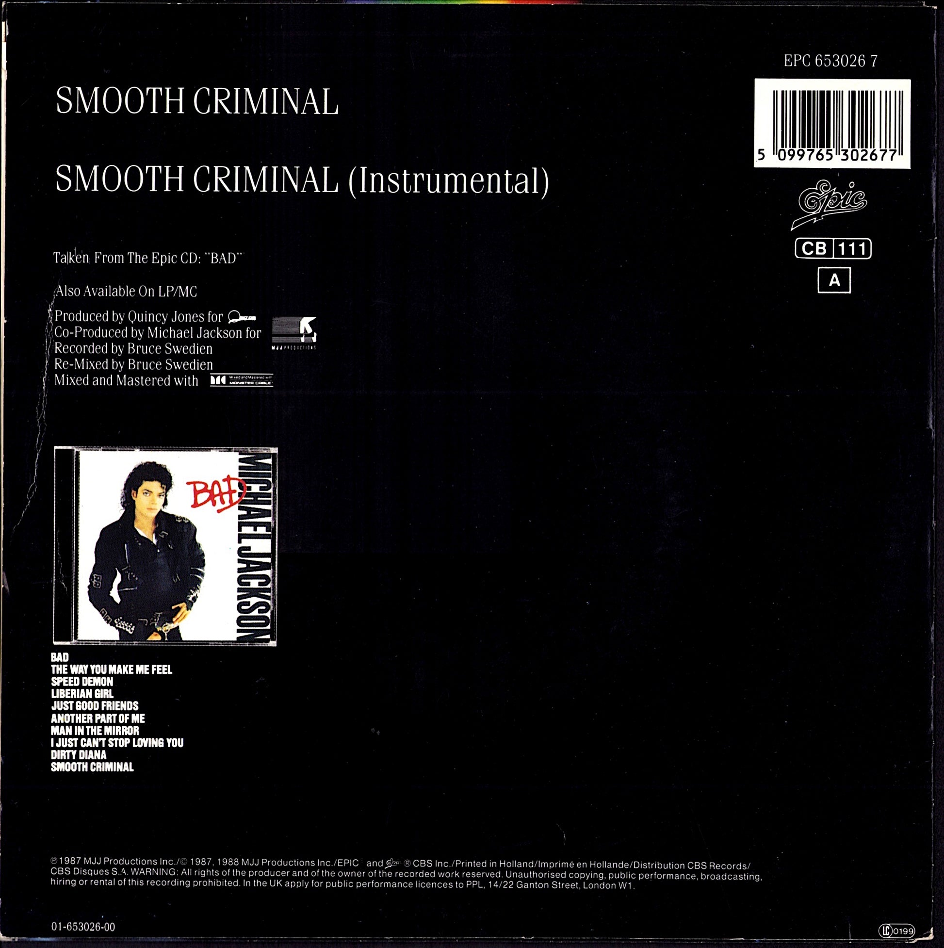 Michael Jackson - Smooth Criminal Vinyl 7" | EU Original | 1988
