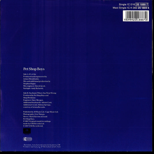 Pet Shop Boys – Rent 7" Vinyl Single | EU Original | 1987 Kopie Kopie