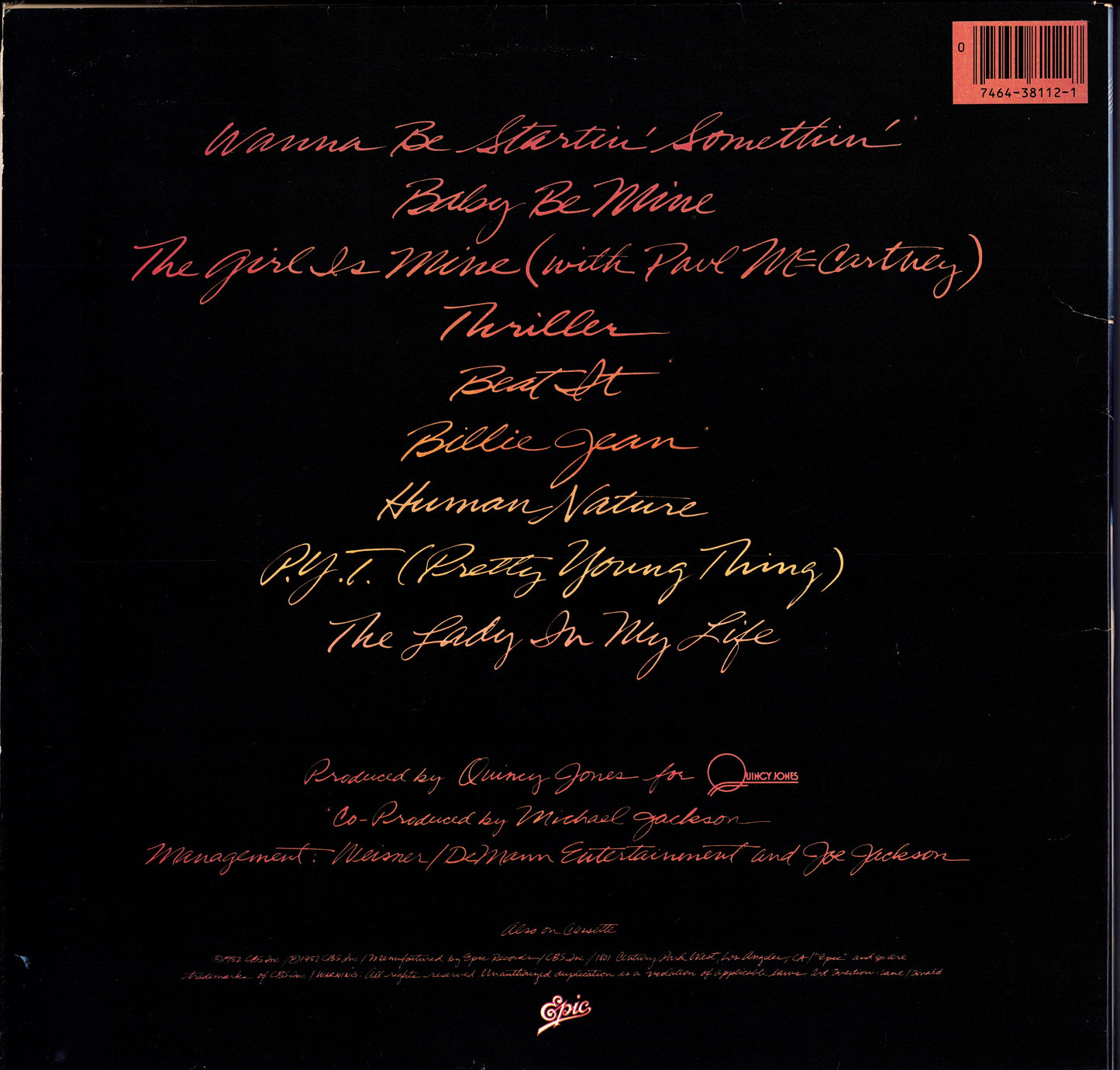 Michael Jackson - Thriller Vinyl LP Kopie