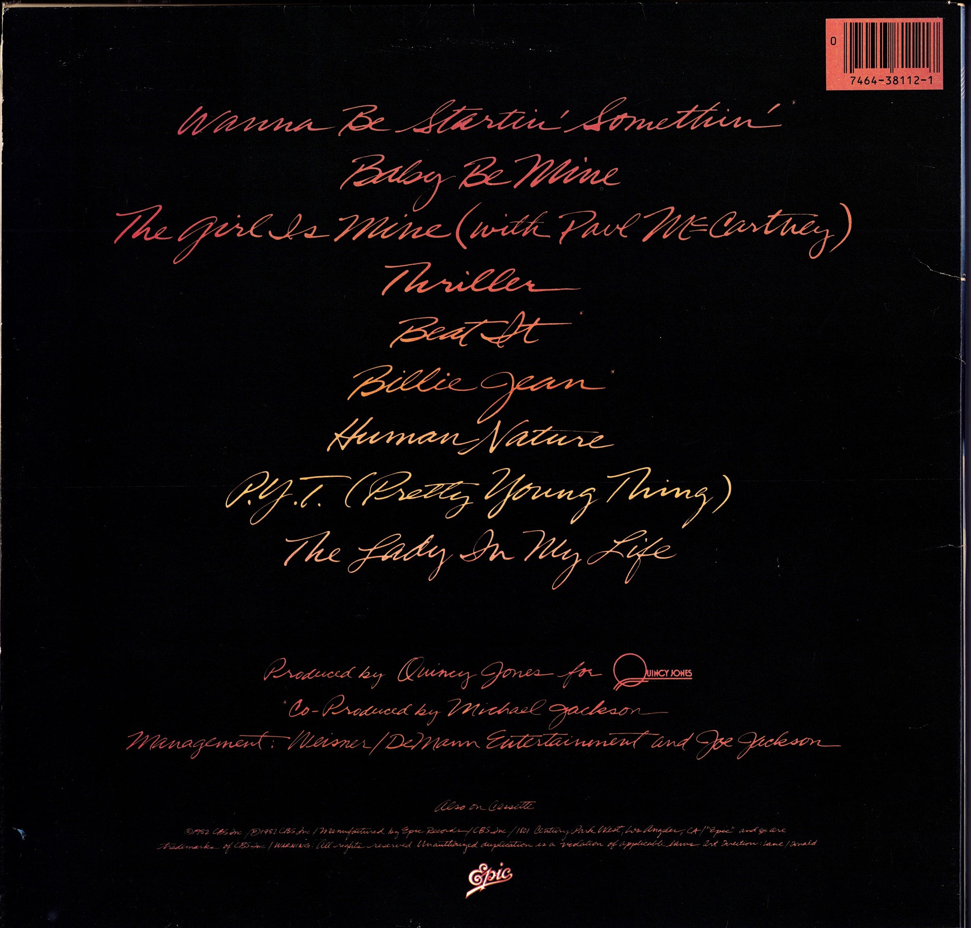 Michael Jackson - Thriller Vinyl LP Kopie