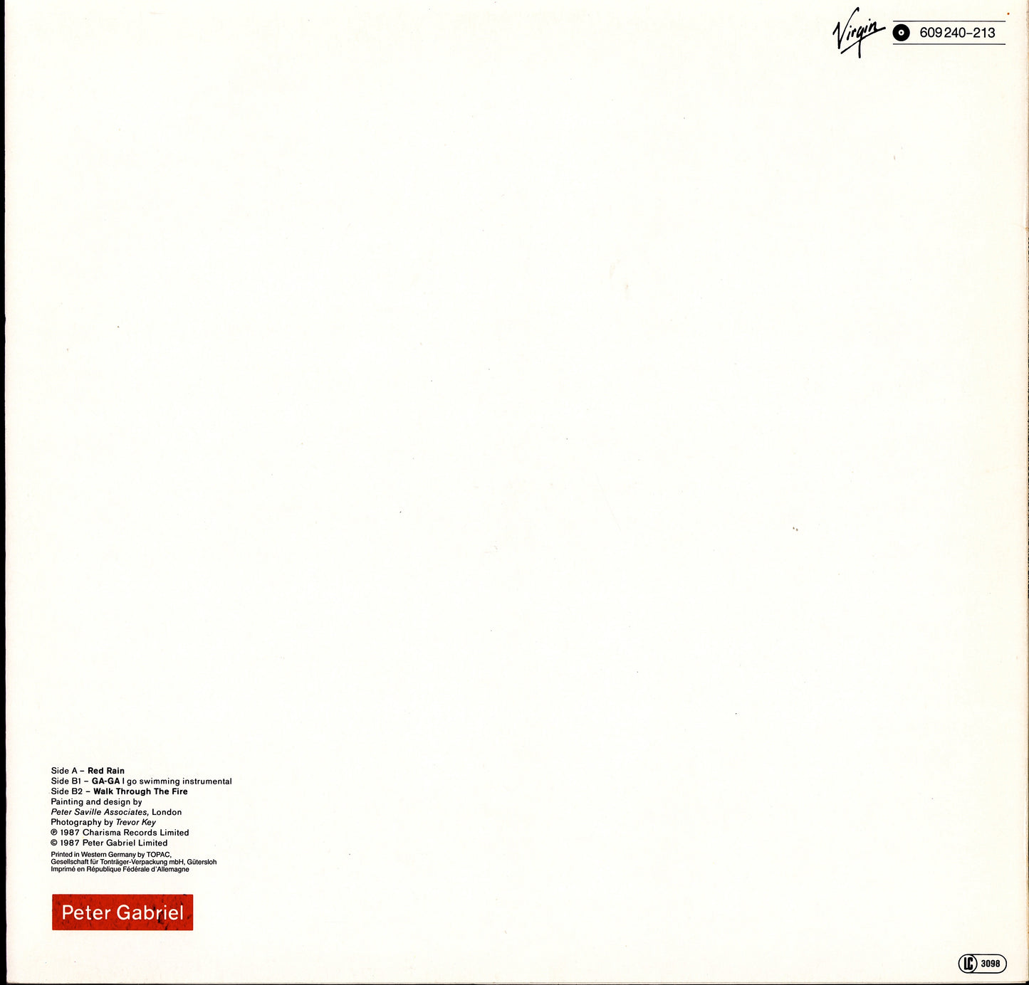 Peter Gabriel - Red Rain (12" Maxi-Single | EU Original | 1987)