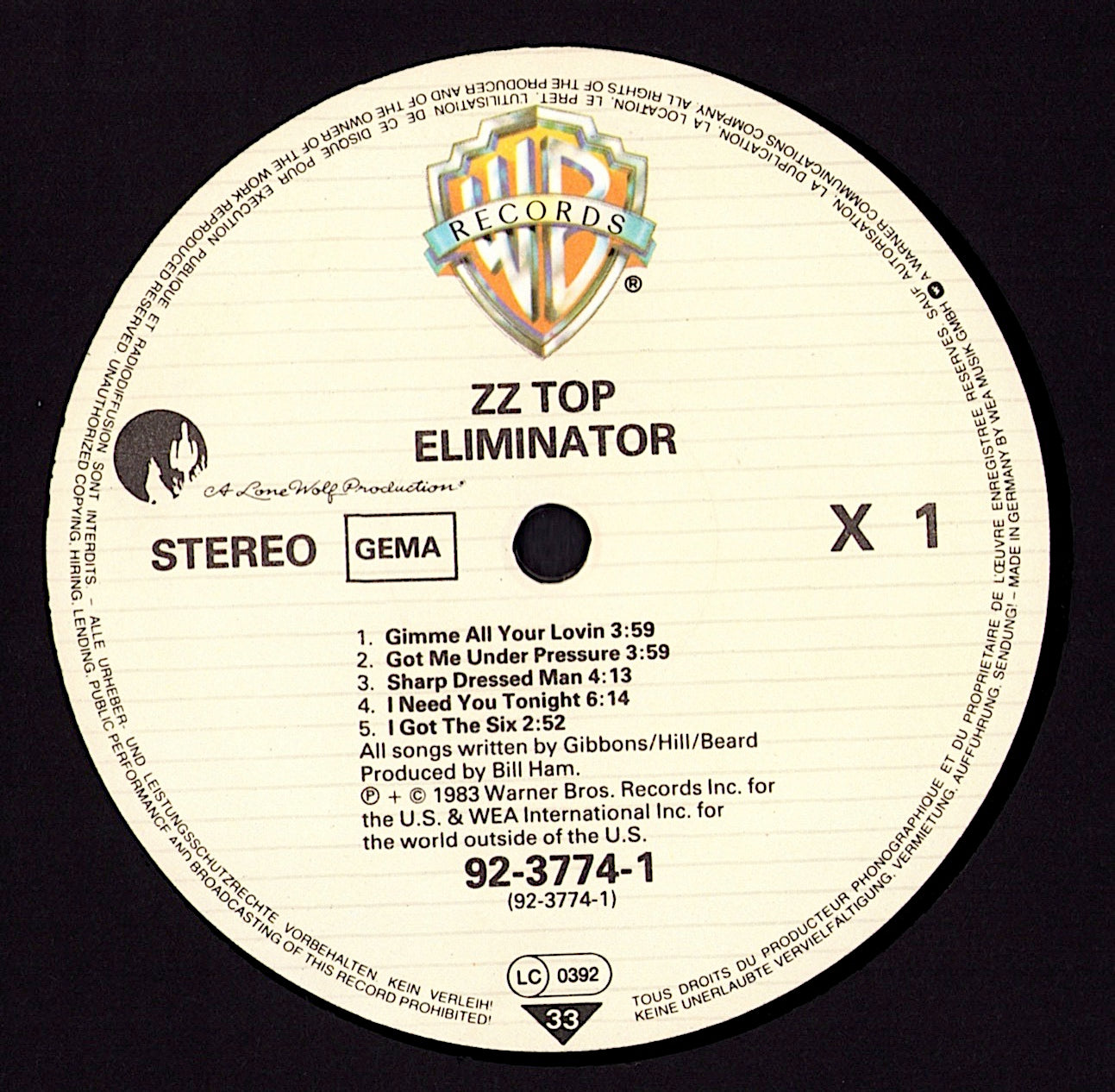 ZZ Top ‎- Eliminator Vinyl LP