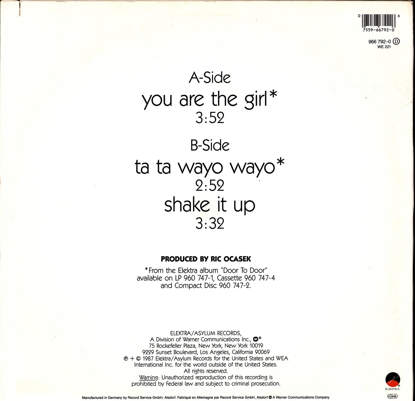 The Cars - You Are The Girl Vinyl 12" | EU Original | 1987