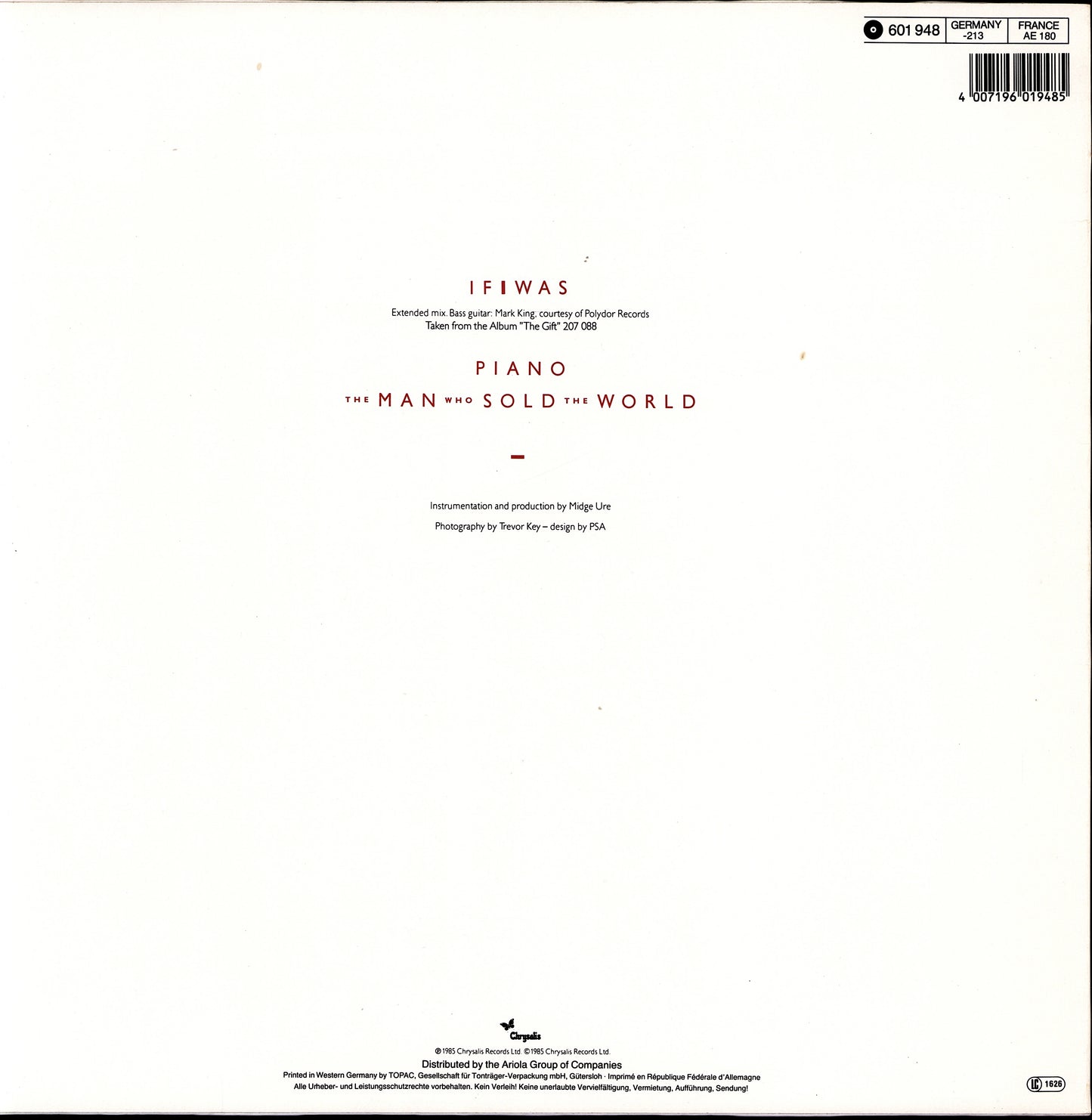 Midge Ure - If I Was (Extended Mix) (Vinyl 12" | EU Original | 1985)