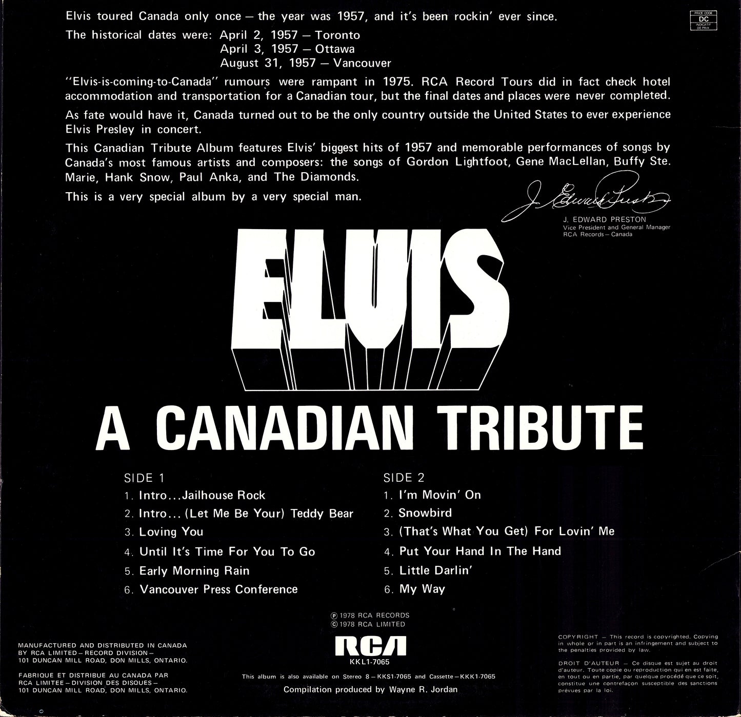 Elvis Presley - A Canadian Tribute (Yellow Vinyl LP | CA Original | 1978)