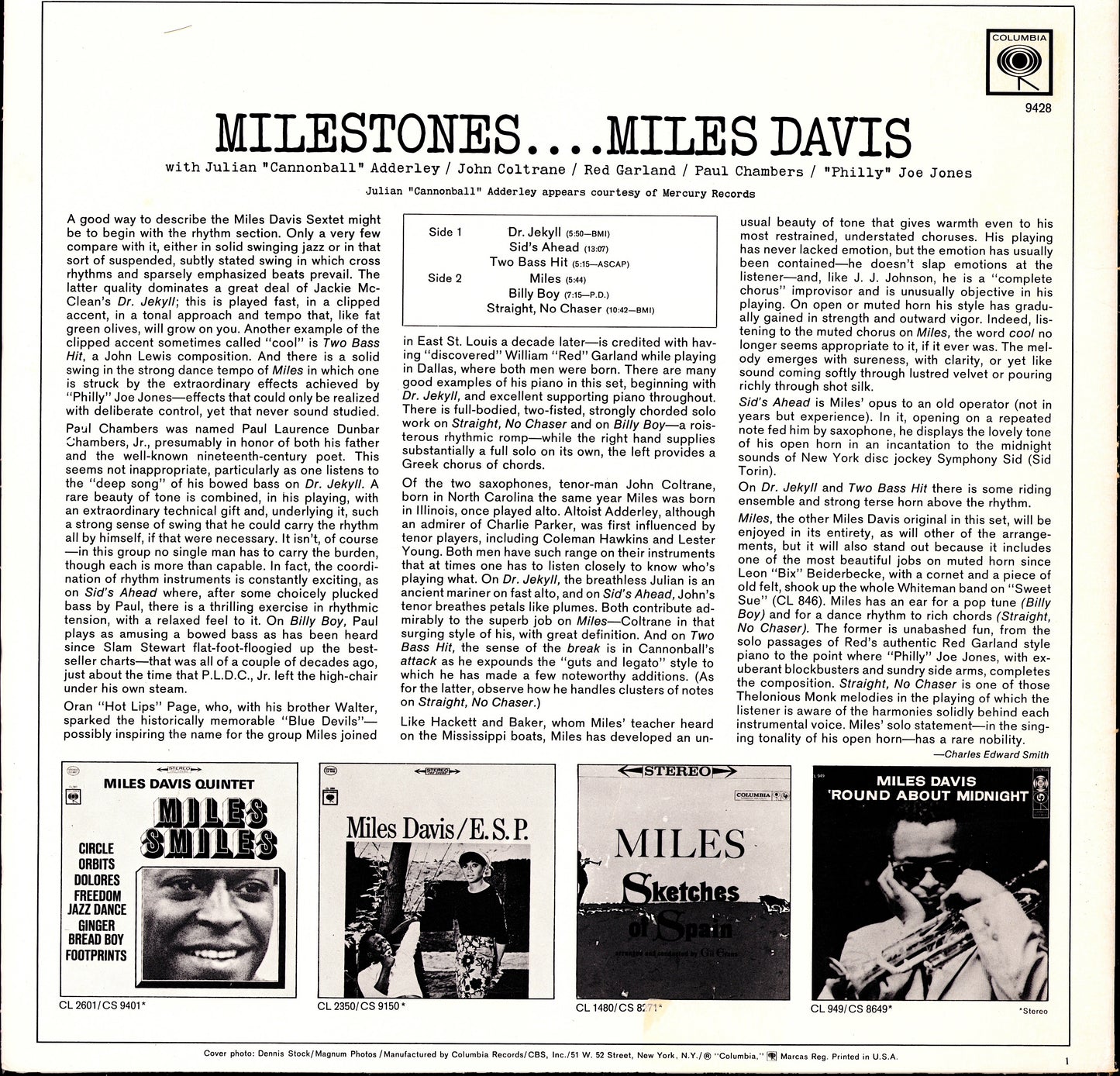 Miles Davis ‎- Milestones Vinyl LP