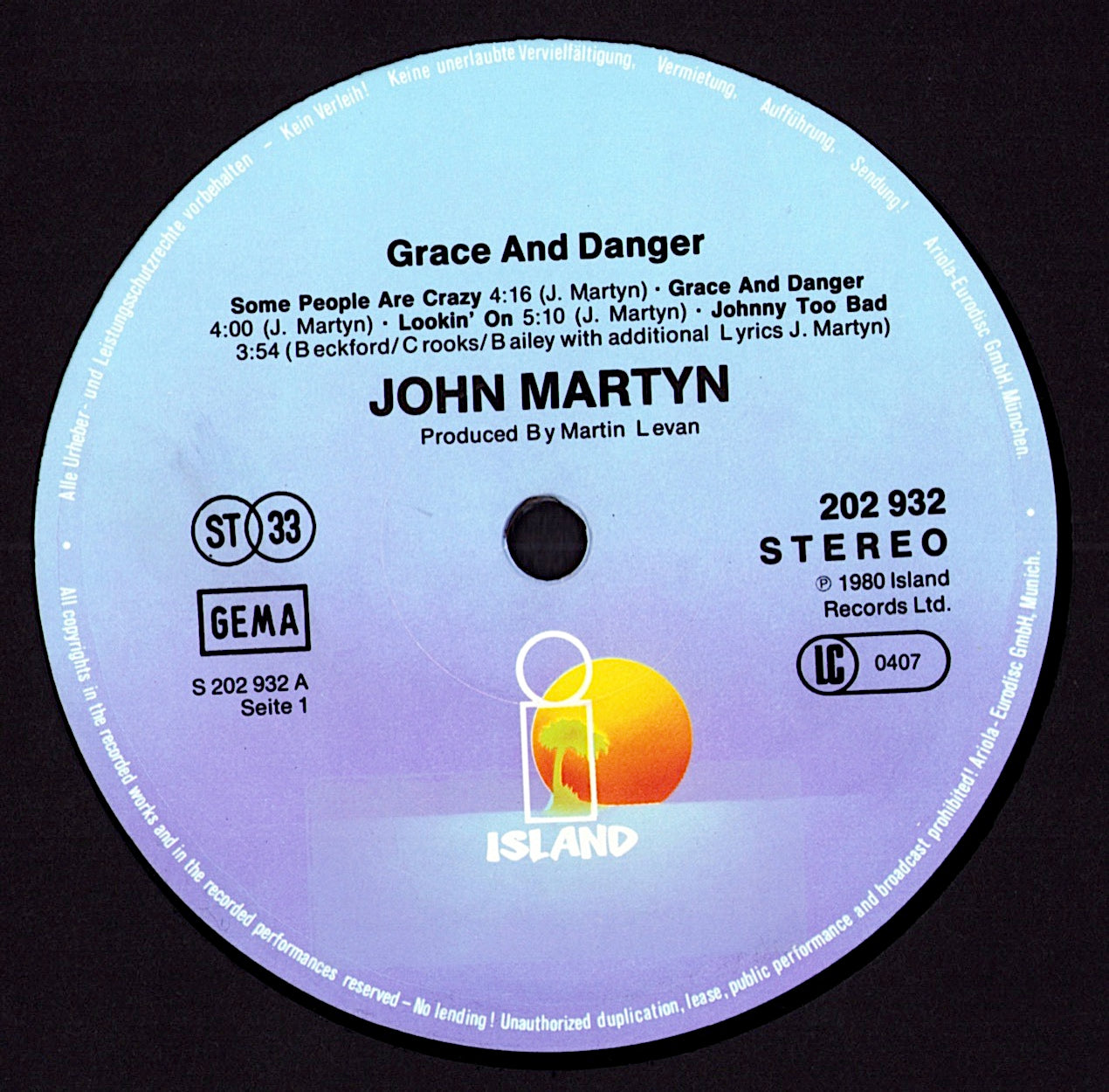 John Martyn ‎- Grace & Danger Vinyl LP