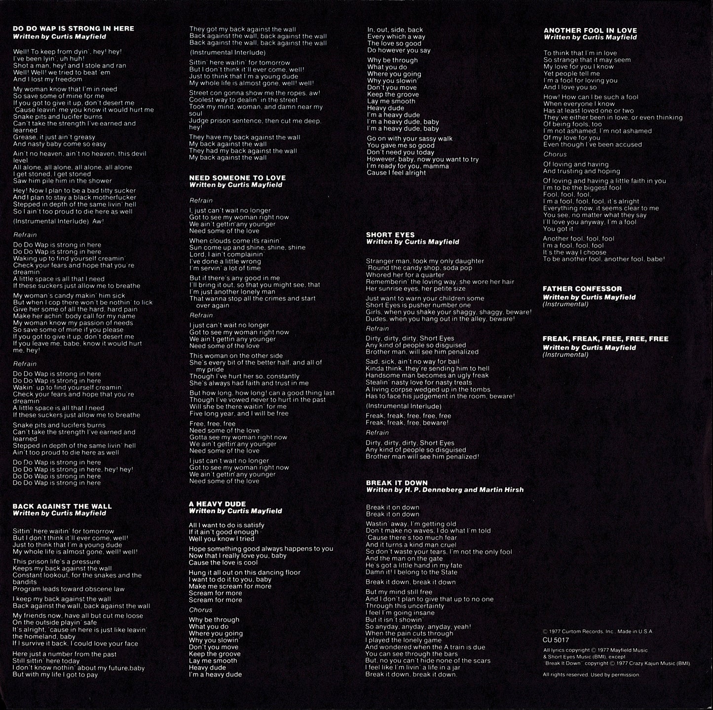 Curtis Mayfield – Short Eyes - The Original Picture Soundtrack Vinyl LP