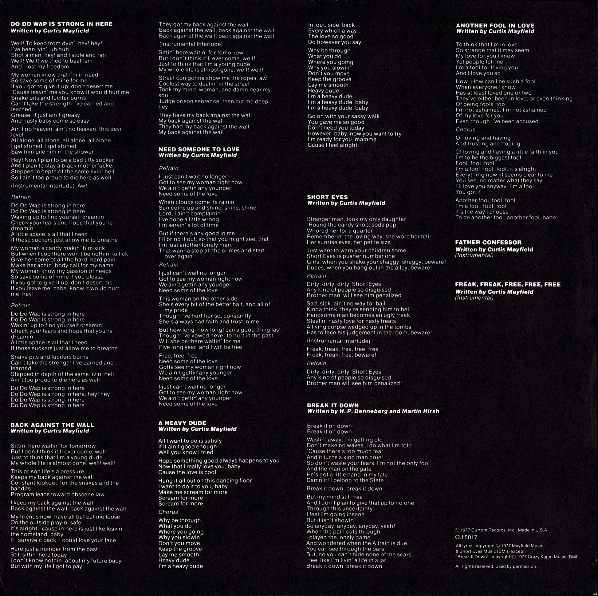 Curtis Mayfield – Short Eyes - The Original Picture Soundtrack Vinyl LP