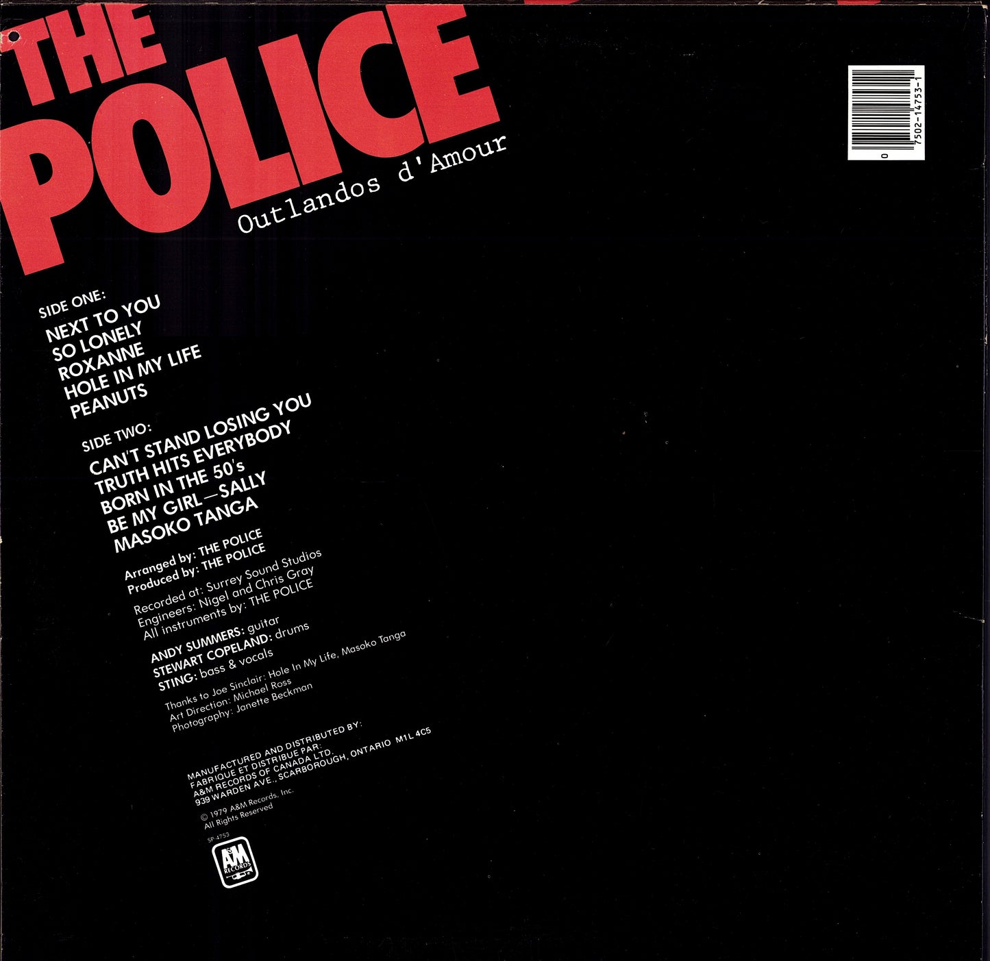 The Police - Outlandos D'Amour Vinyl LP | CA Original | 1979