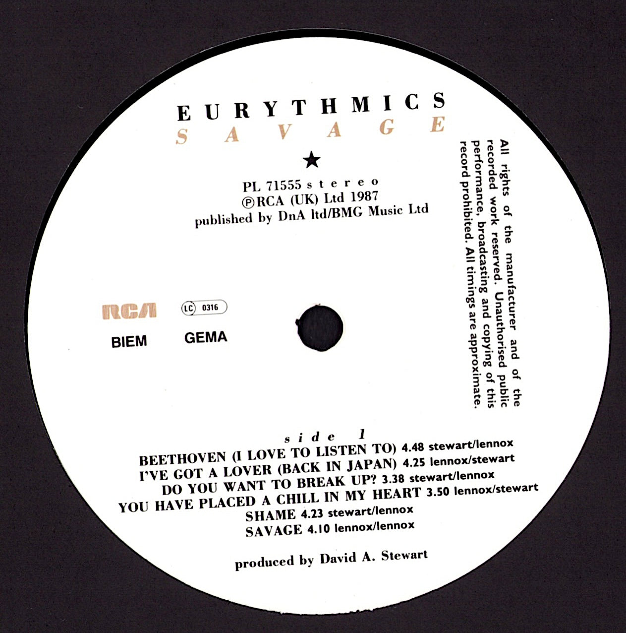 Eurythmics - Savage Vinyl LP