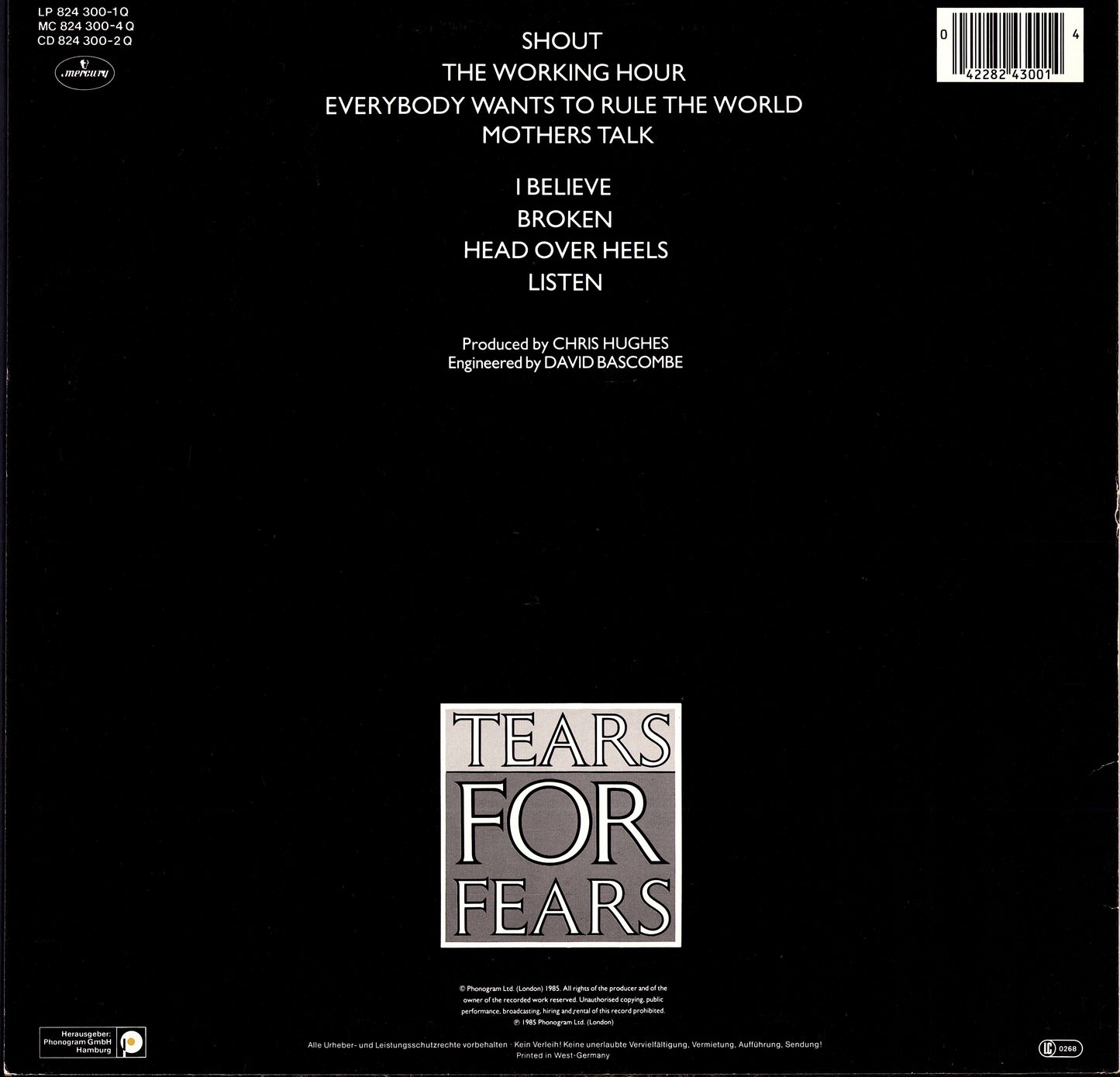 Tears For Fears - Songs From The Big Chair Vinyl LP Kopie