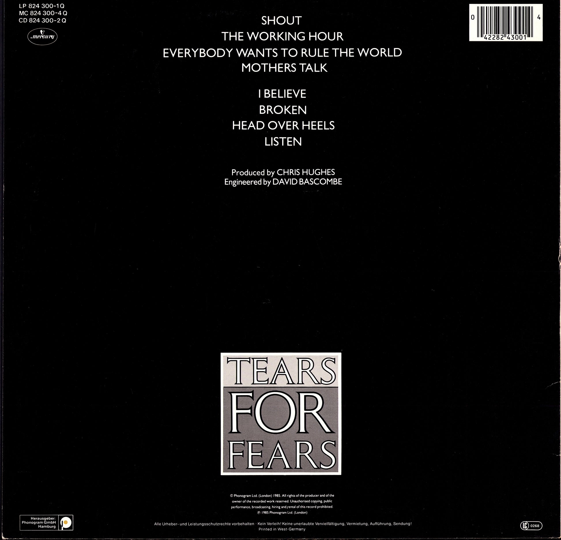 Tears For Fears - Songs From The Big Chair Vinyl LP Kopie