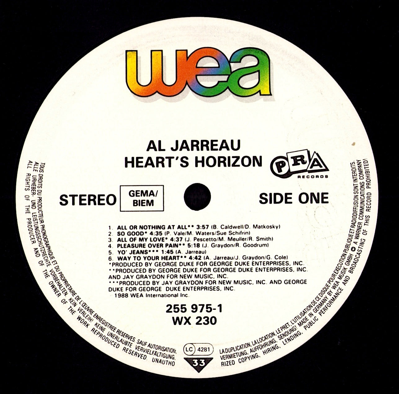 Al Jarreau - Heart's Horizon Vinyl LP | EU Original | 1988