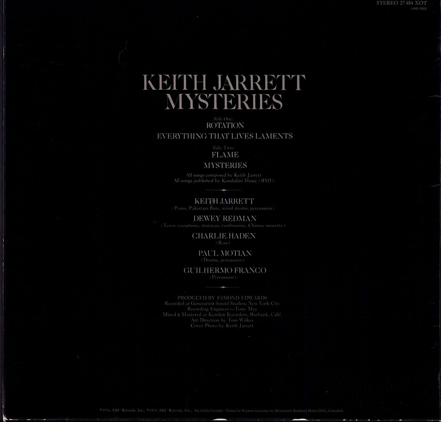 Keith Jarrett – Changes Vinyl LP Kopie