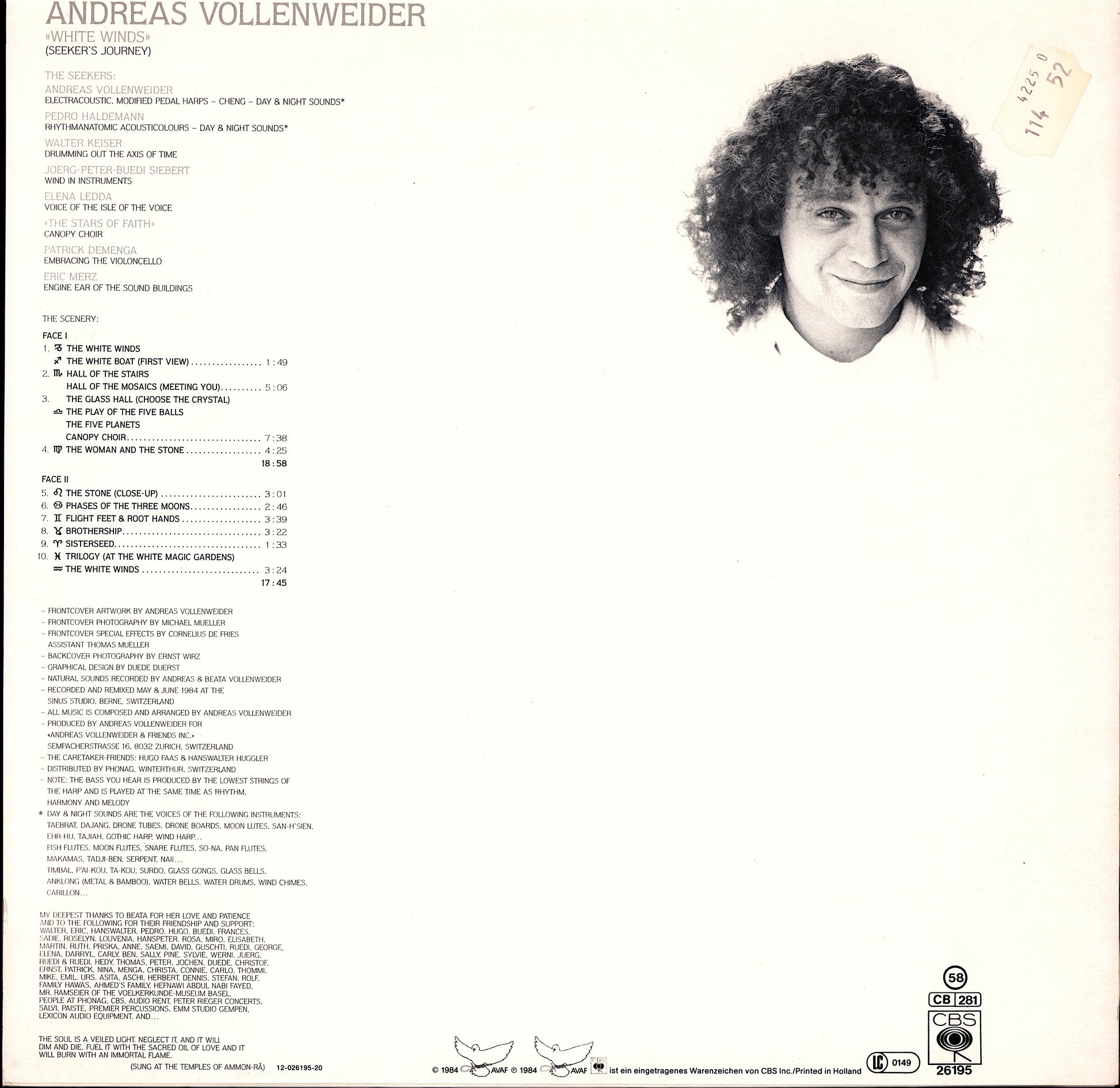 Andreas Vollenweider – White Winds Vinyl LP