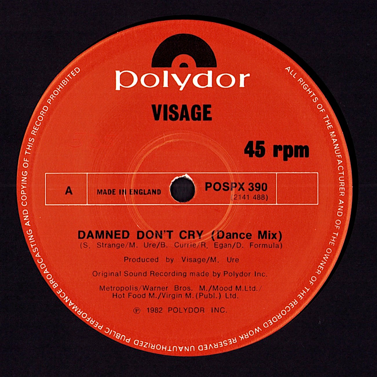 Visage - The Damned Don't Cry Vinyl 12" | UK Original | 1982
