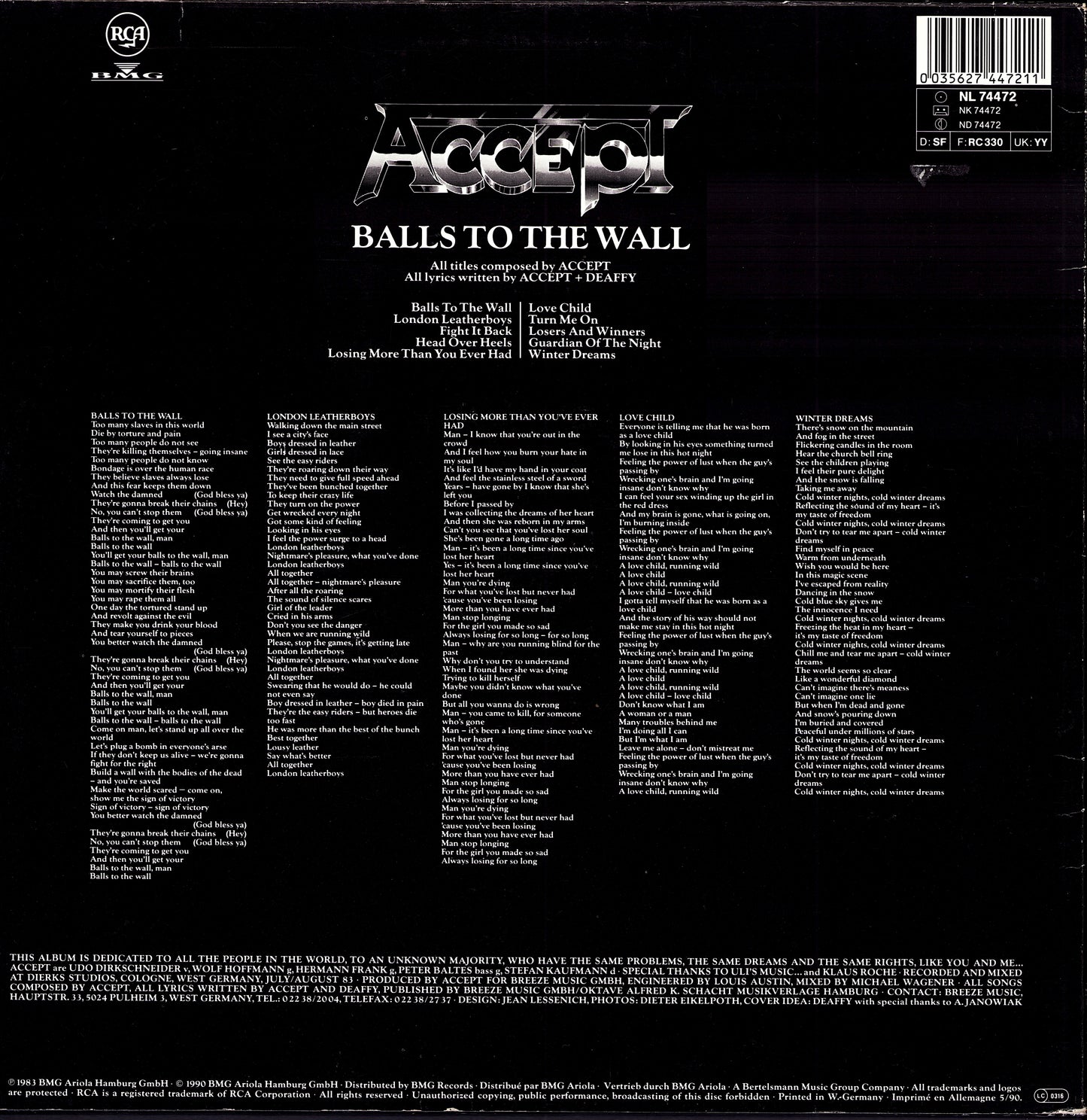 Accept - Balls To The Wall (Vinyl LP | UK/EU Reissue | 1990)