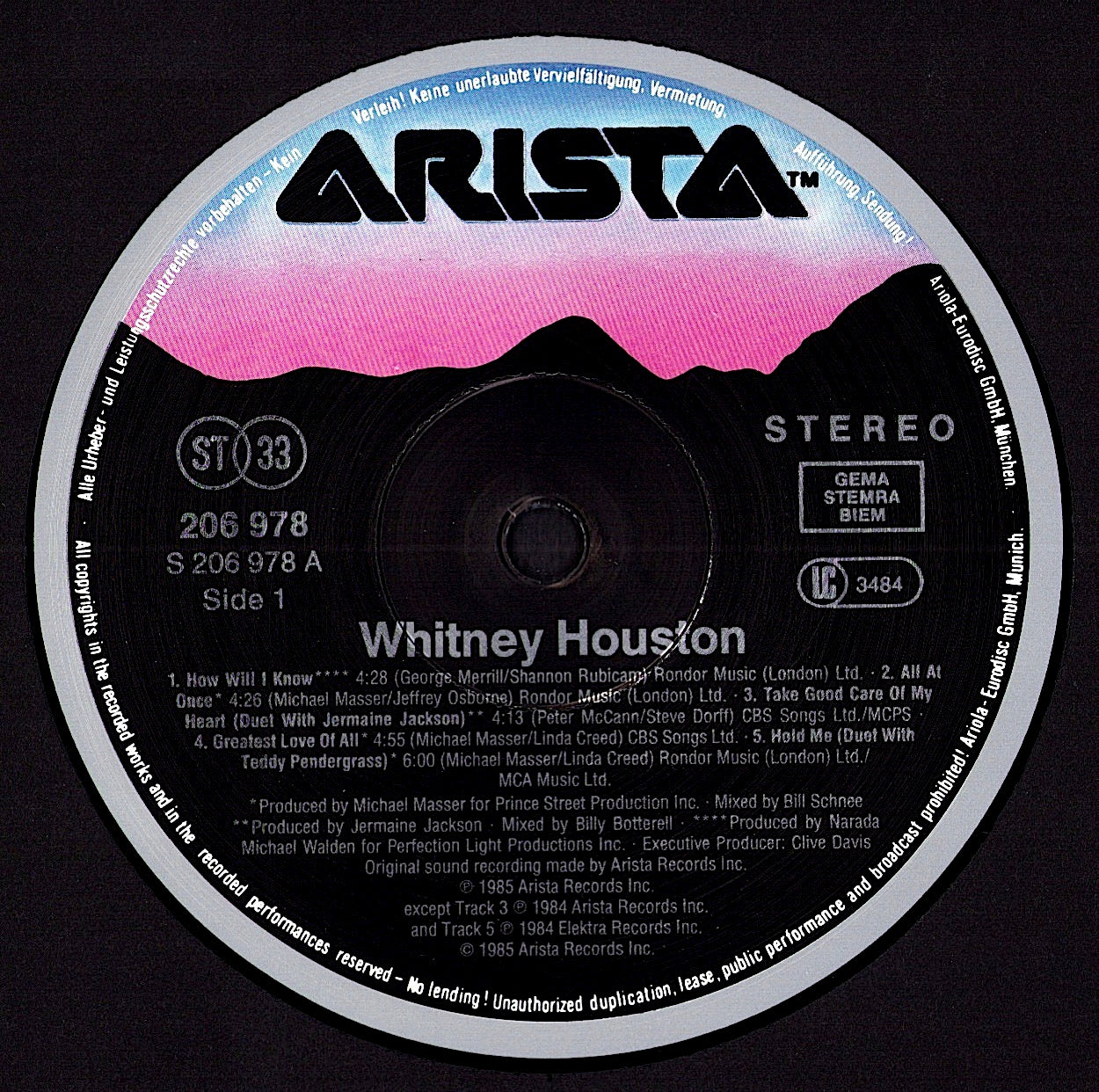 Whitney Houston – Whitney Houston Vinyl LP Kopie