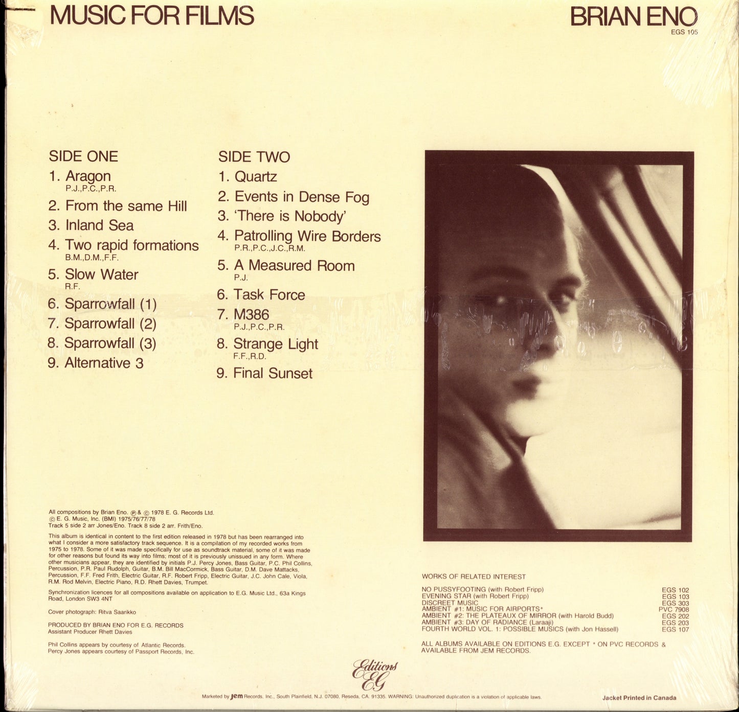 Brian Eno - Music for Films Vinyl LP Still Sealed