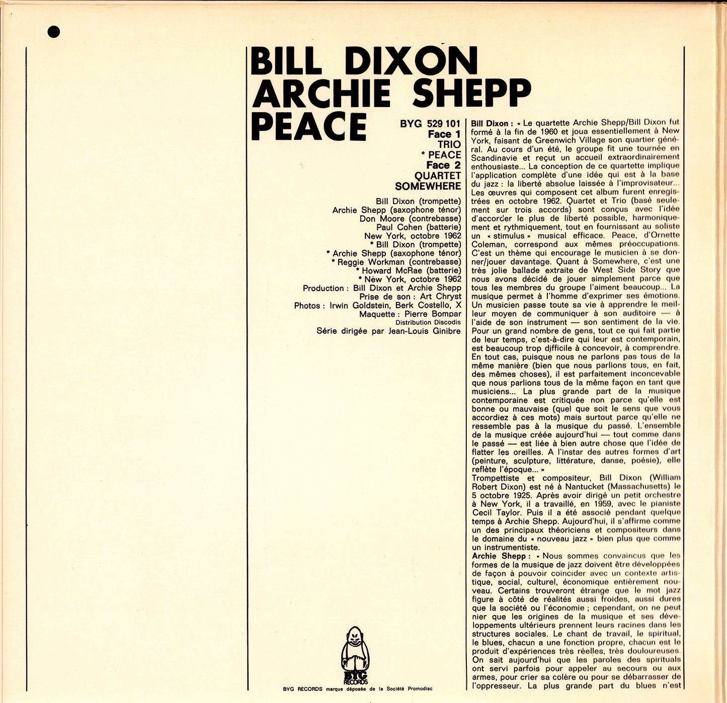 Archie Shepp / Bill Dixon – Peace Vinyl LP