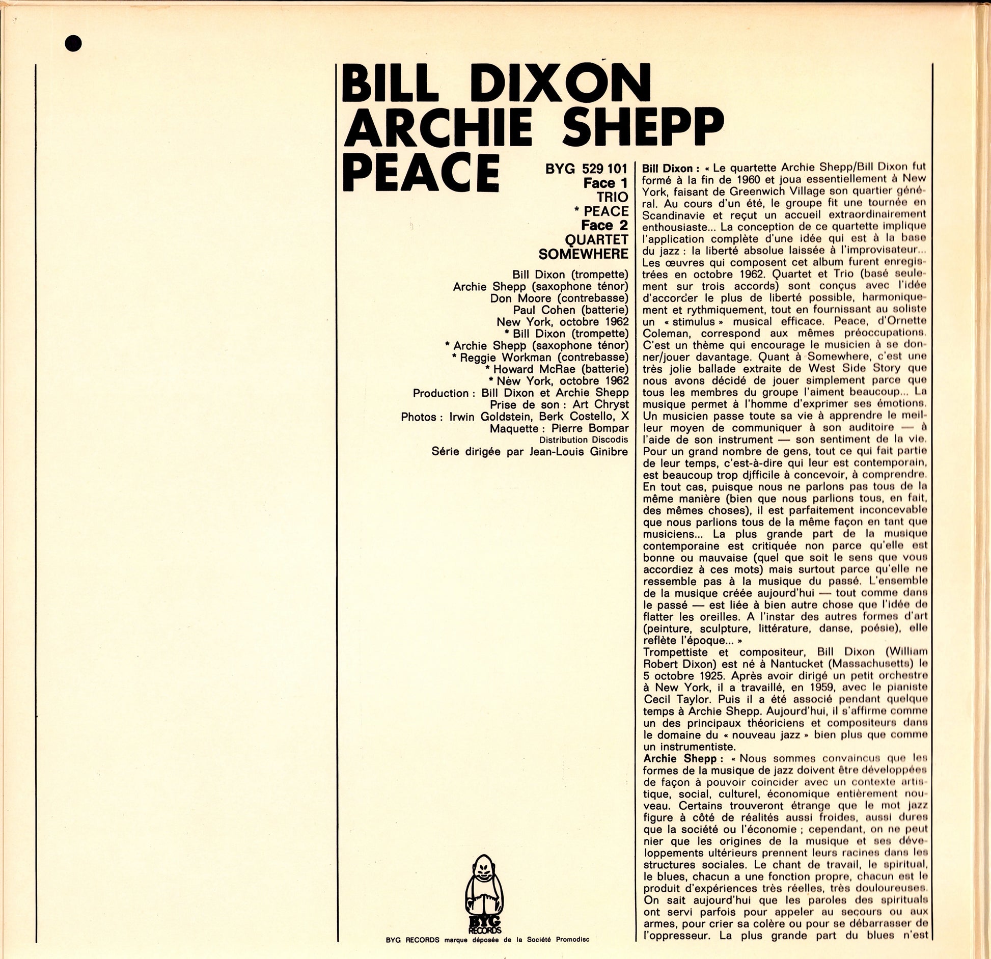 Archie Shepp / Bill Dixon – Peace Vinyl LP