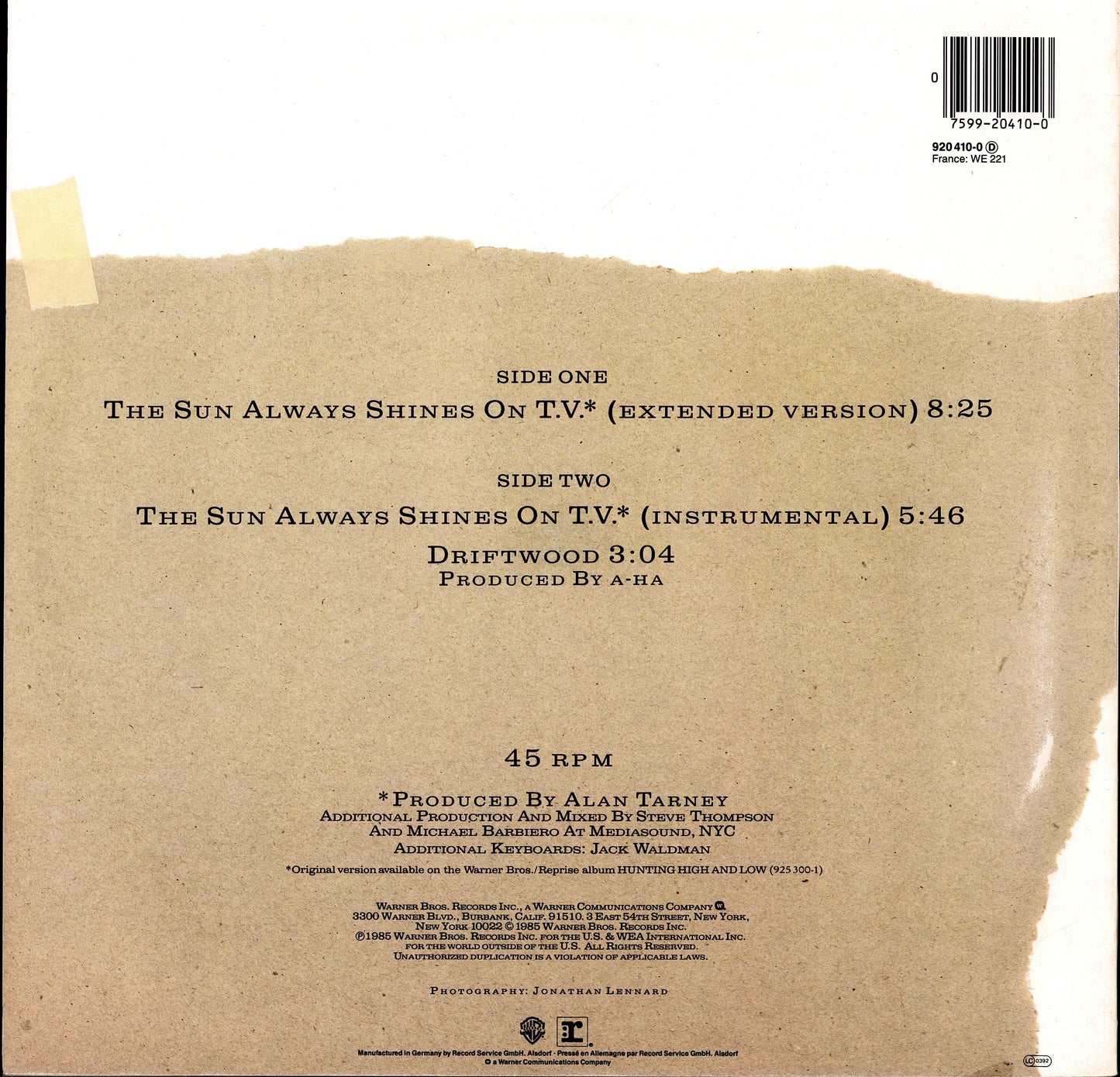 a-ha – The Sun Always Shines On T.V. Vinyl 12" Maxi-Single | EU Original | 1985 Kopie