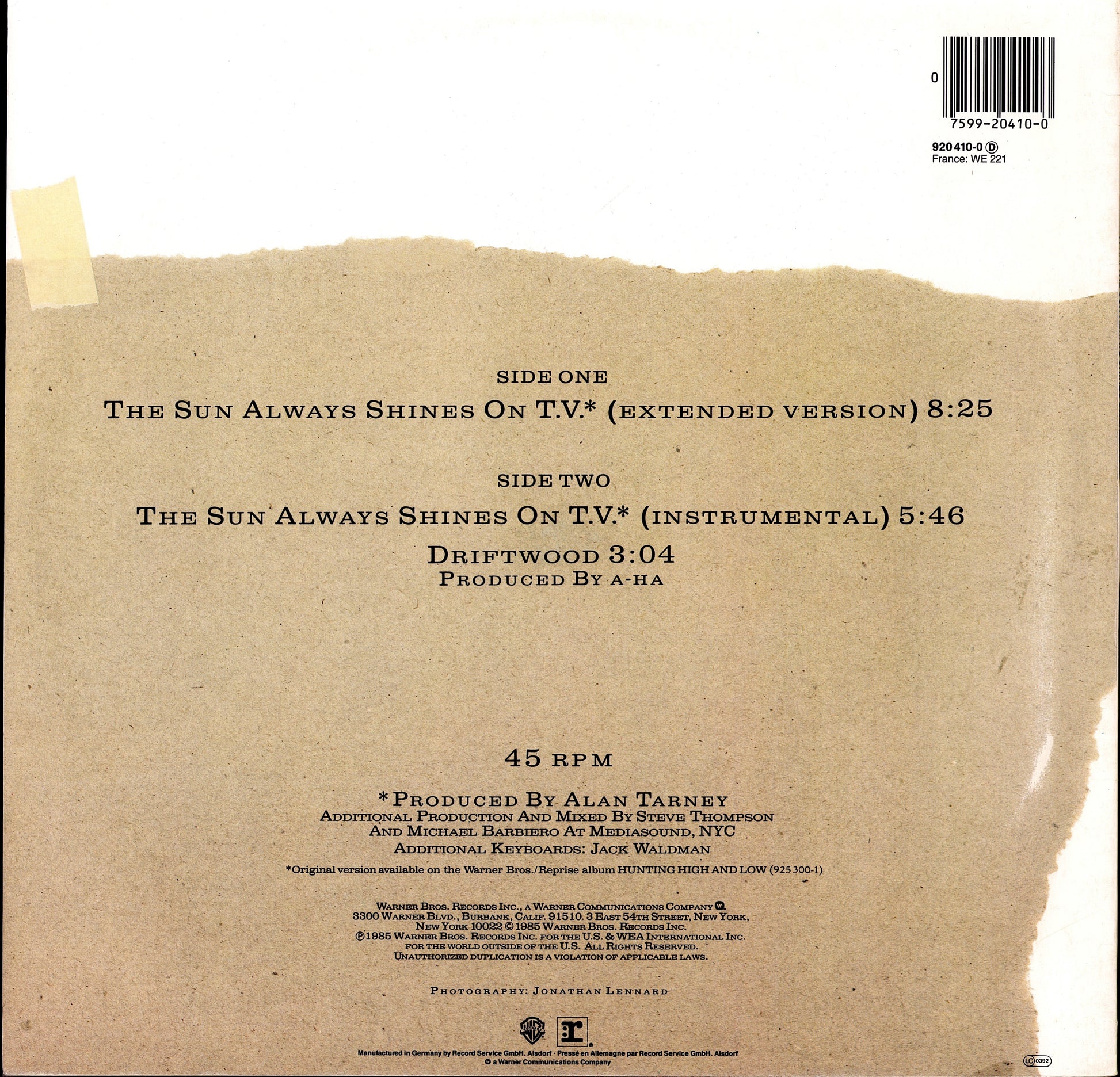 a-ha – The Sun Always Shines On T.V. Vinyl 12" Maxi-Single | EU Original | 1985 Kopie