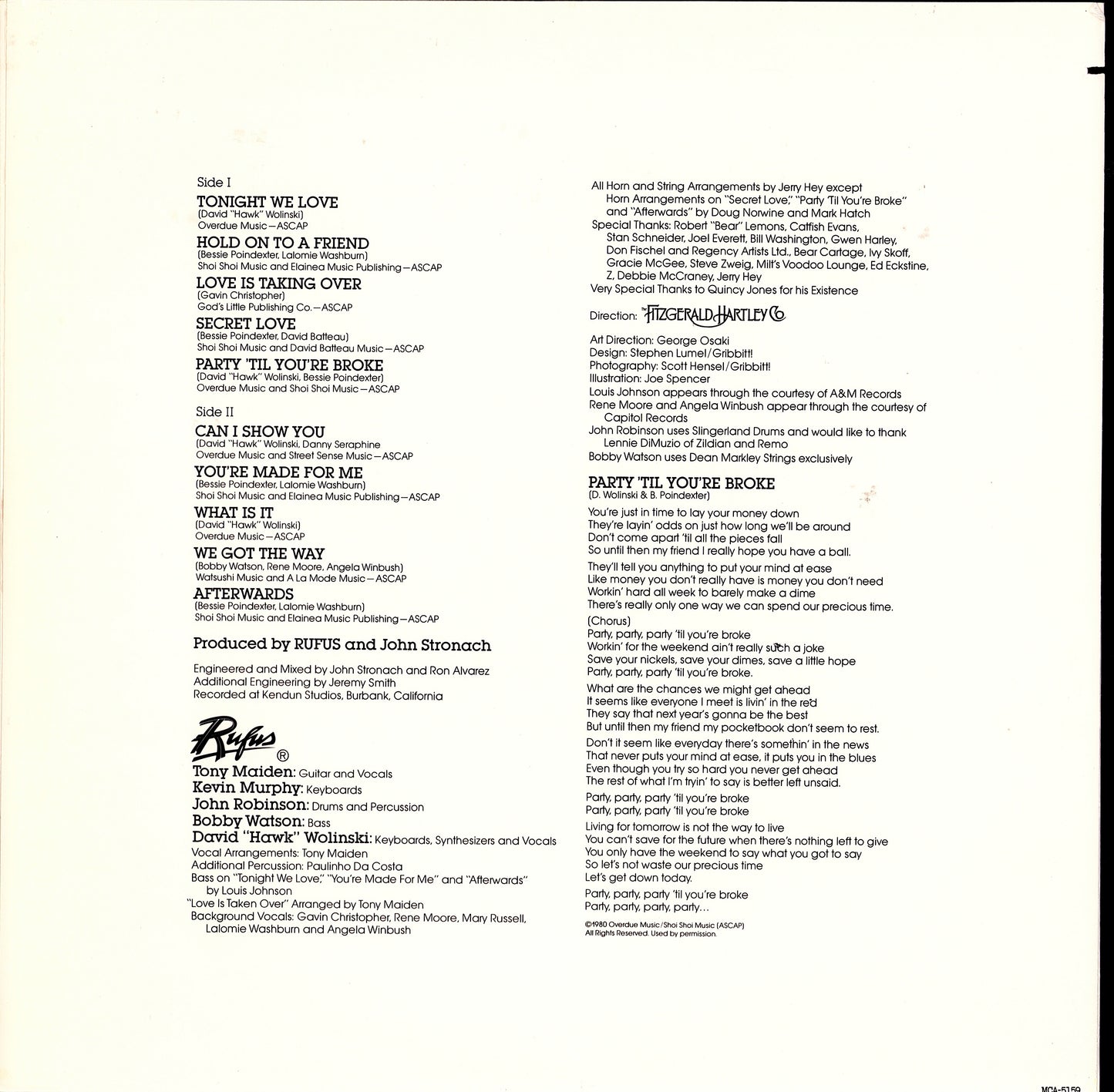 Rufus – Party 'Til You're Broke Vinyl LP