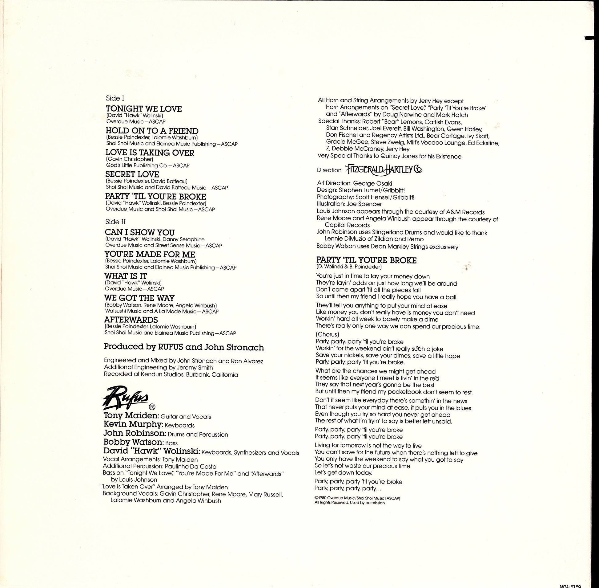 Rufus – Party 'Til You're Broke Vinyl LP