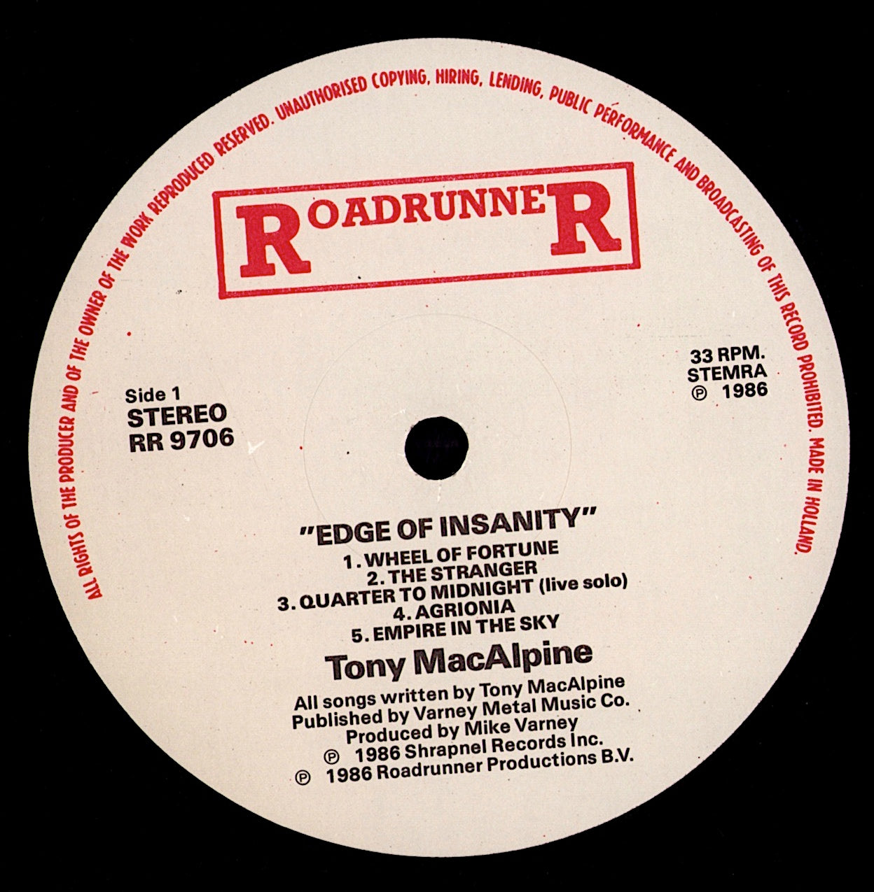 Tony MacAlpine - Edge Of Insanity (Vinyl LP | EU Original | 1986)