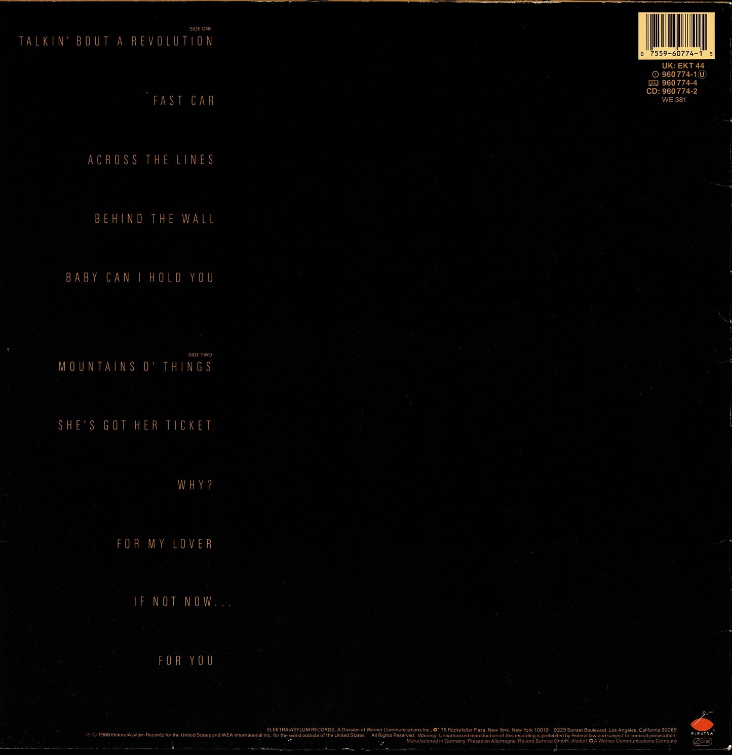 Tracy Chapman ‎- Tracy Chapman Vinyl LP Kopie