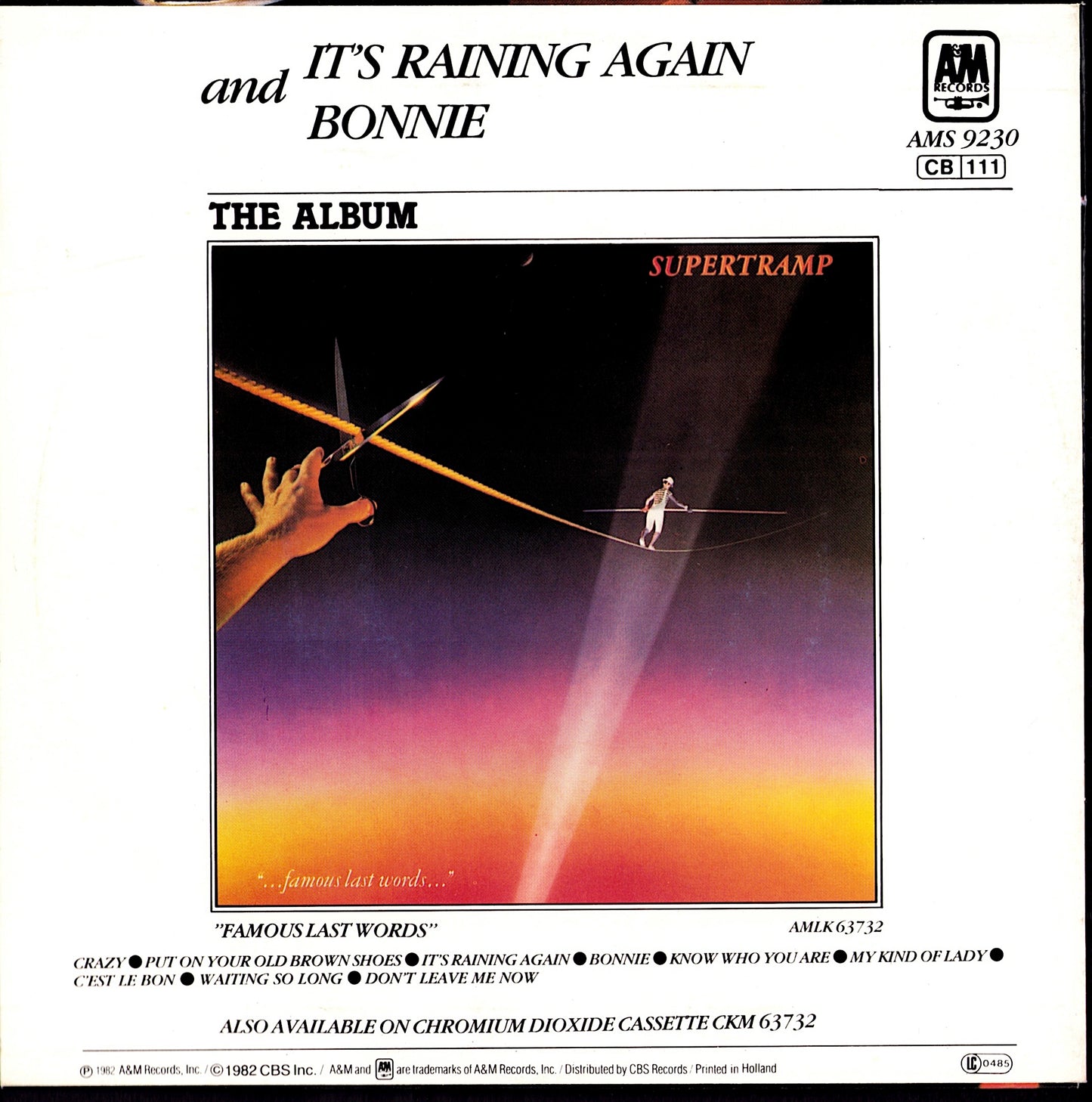 Supertramp – It's Raining Again 7" Vinyl Single