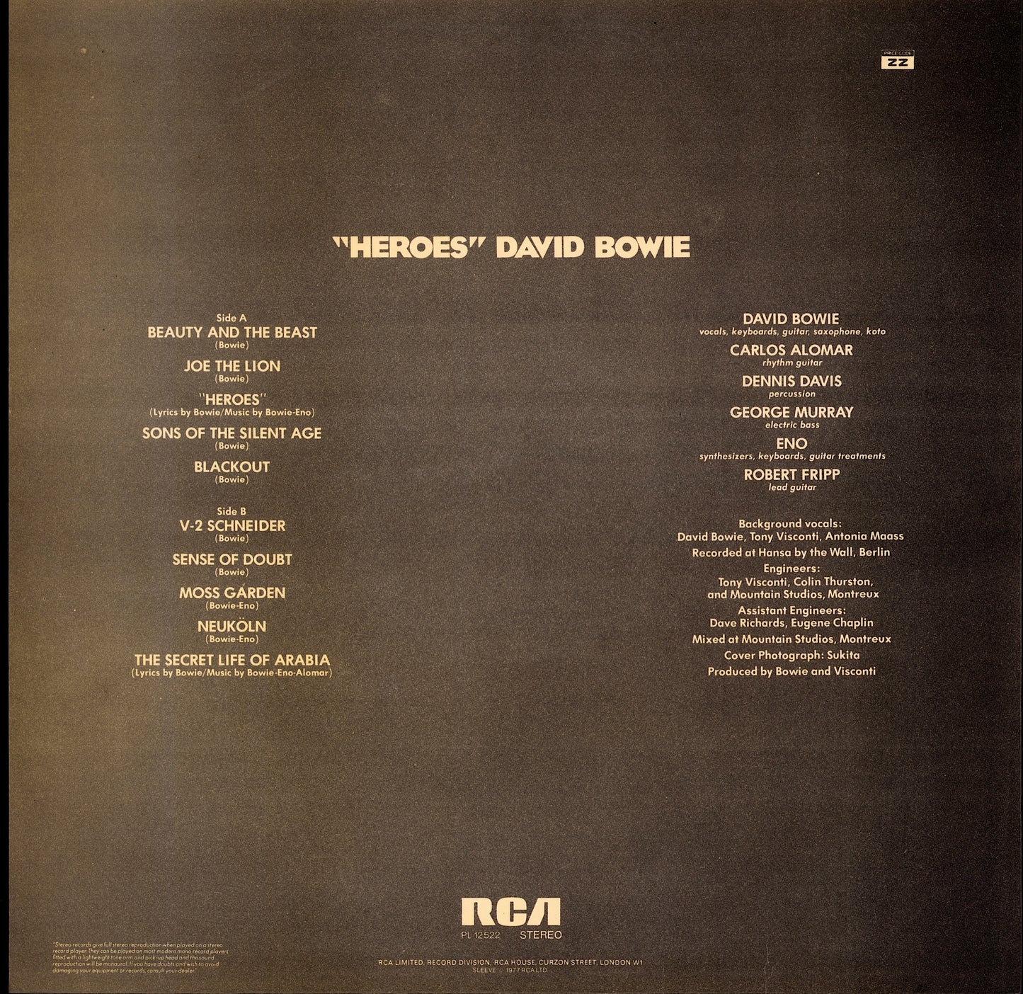 David Bowie – "Heroes" Vinyl LP Kopie