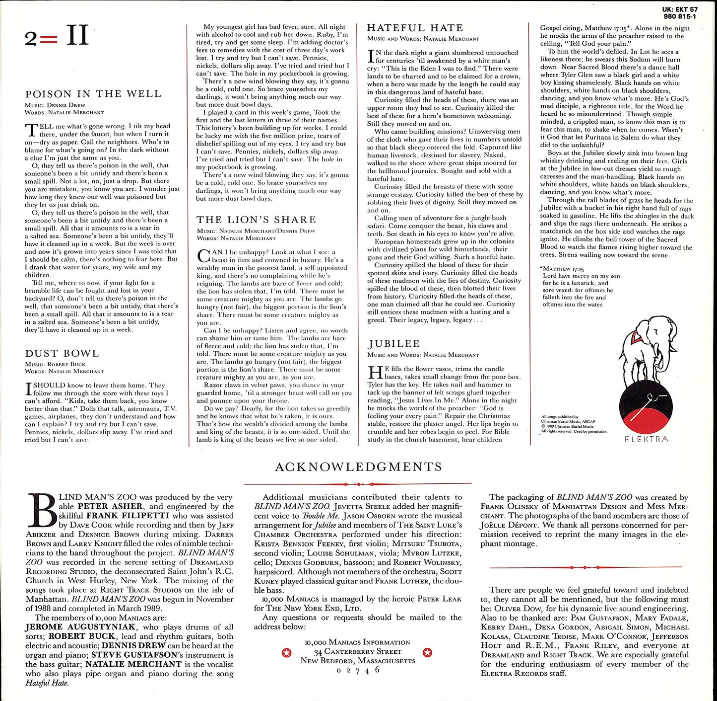 10,000 Maniacs – Blind Man's Zoo Vinyl LP