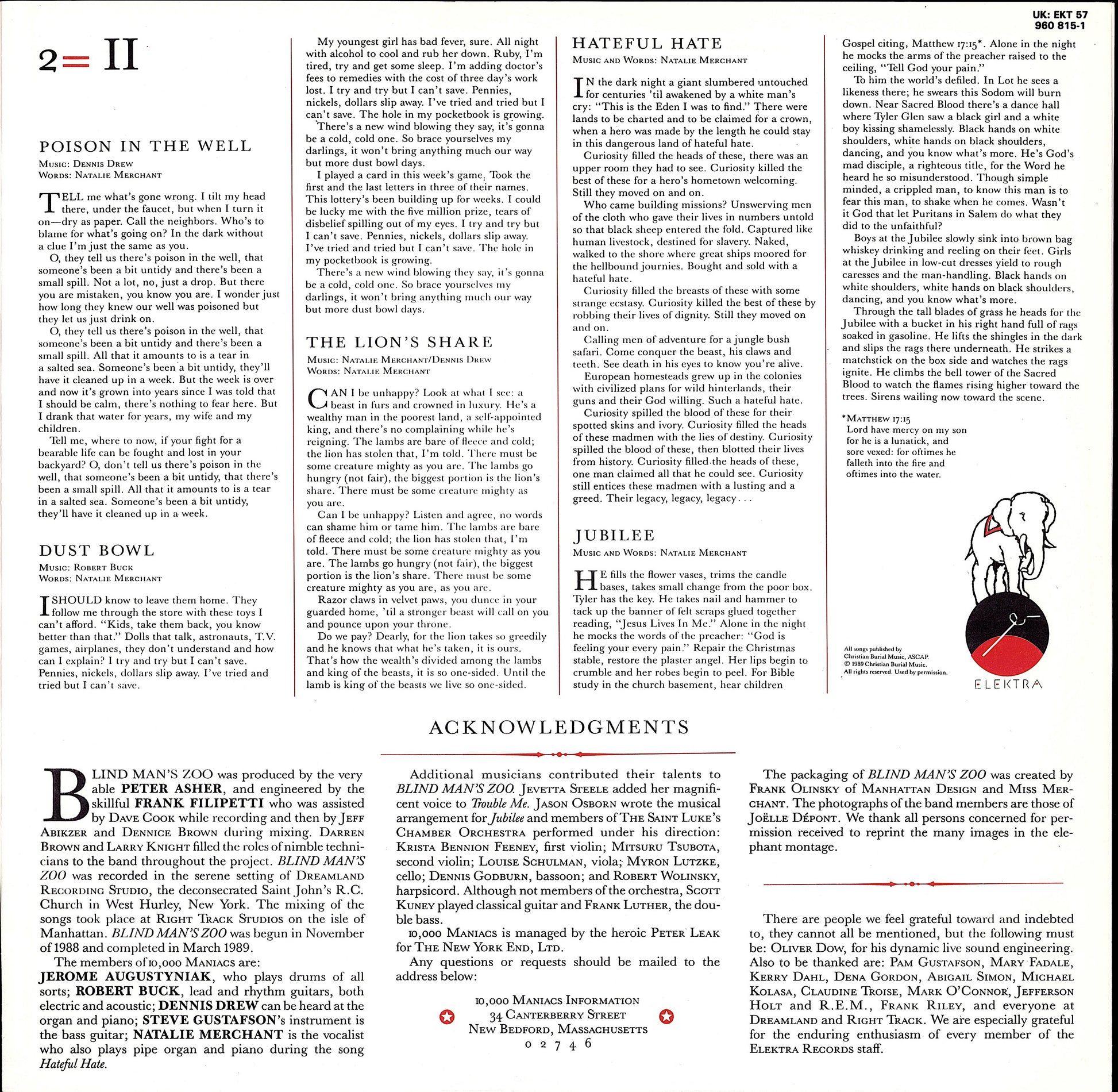 10,000 Maniacs – Blind Man's Zoo Vinyl LP