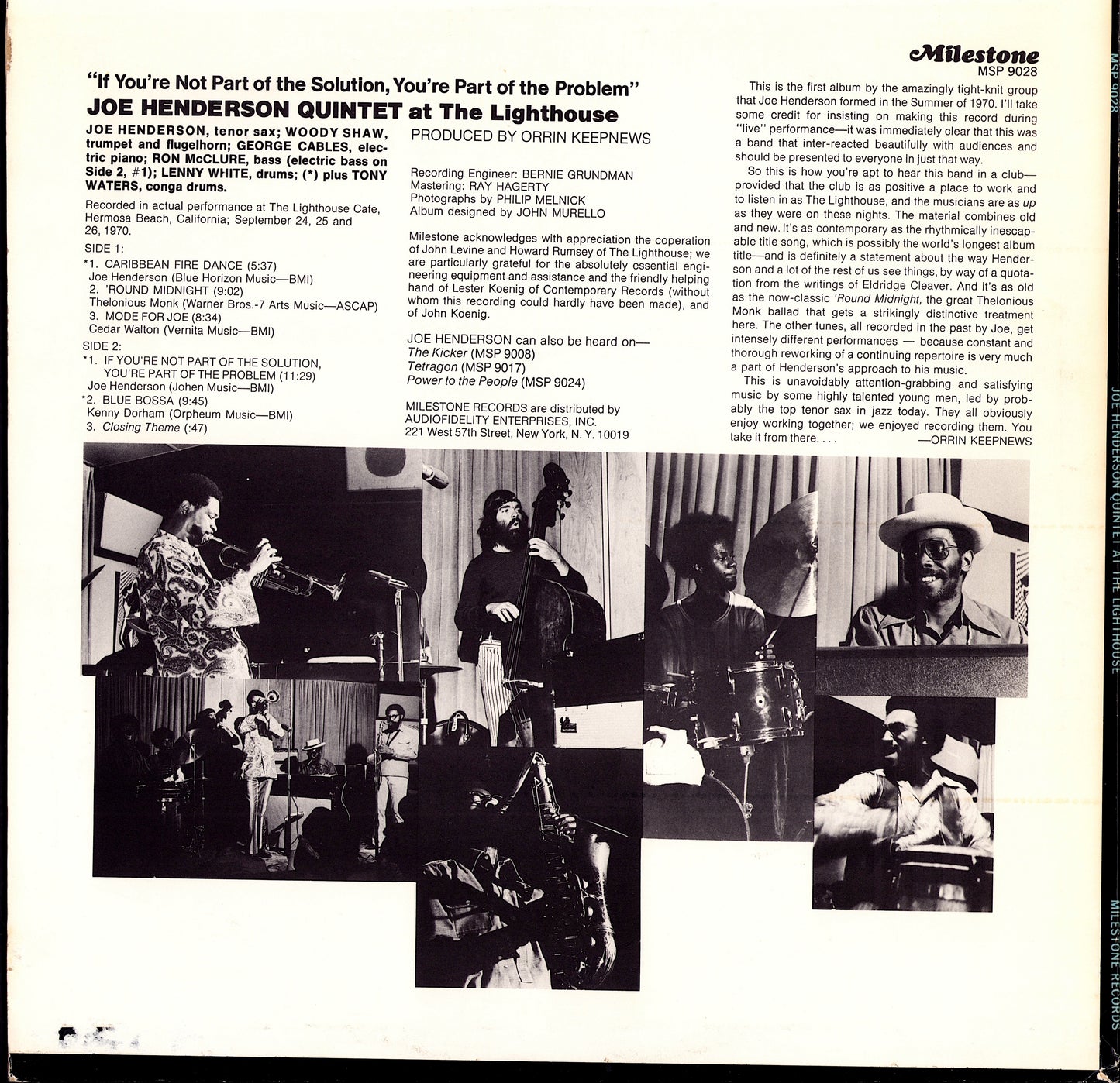 Joe Henderson Quintet – At The Lighthouse "If You're Not Part Of The Solution, You're Part Of The Problem"(Vinyl LP)