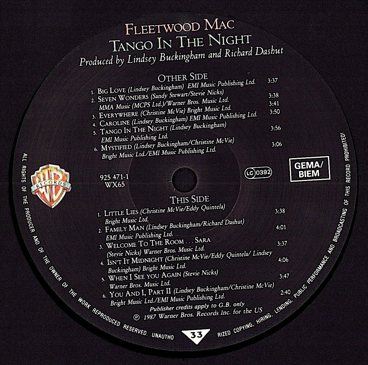 Fleetwood Mac – Tango In The Night Vinyl LP Kopie