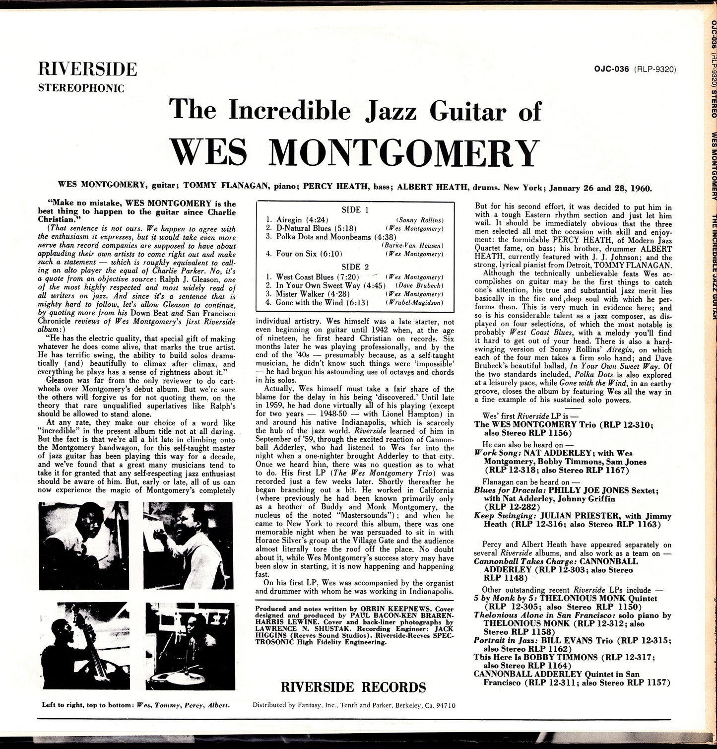 Wes Montgomery – The Incredible Jazz Guitar Of Wes Montgomery Vinyl LP