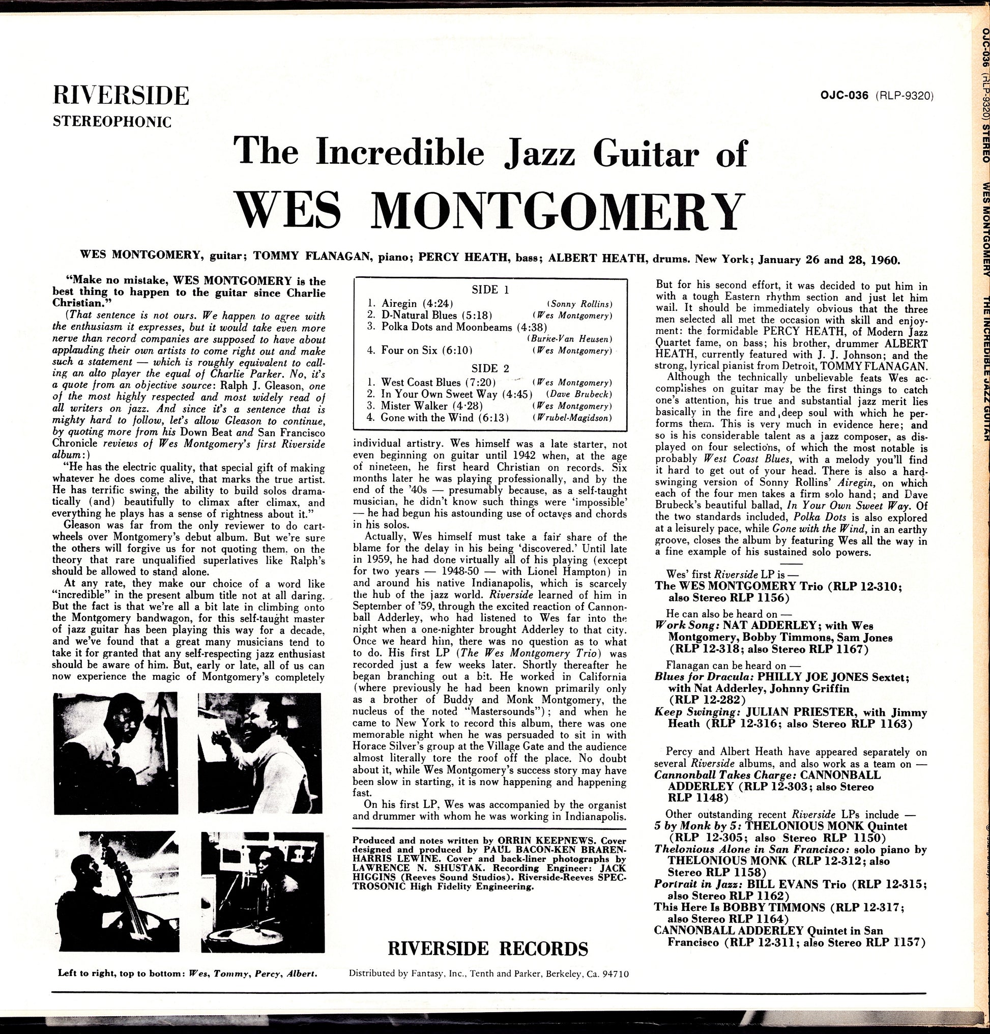 Wes Montgomery – The Incredible Jazz Guitar Of Wes Montgomery Vinyl LP
