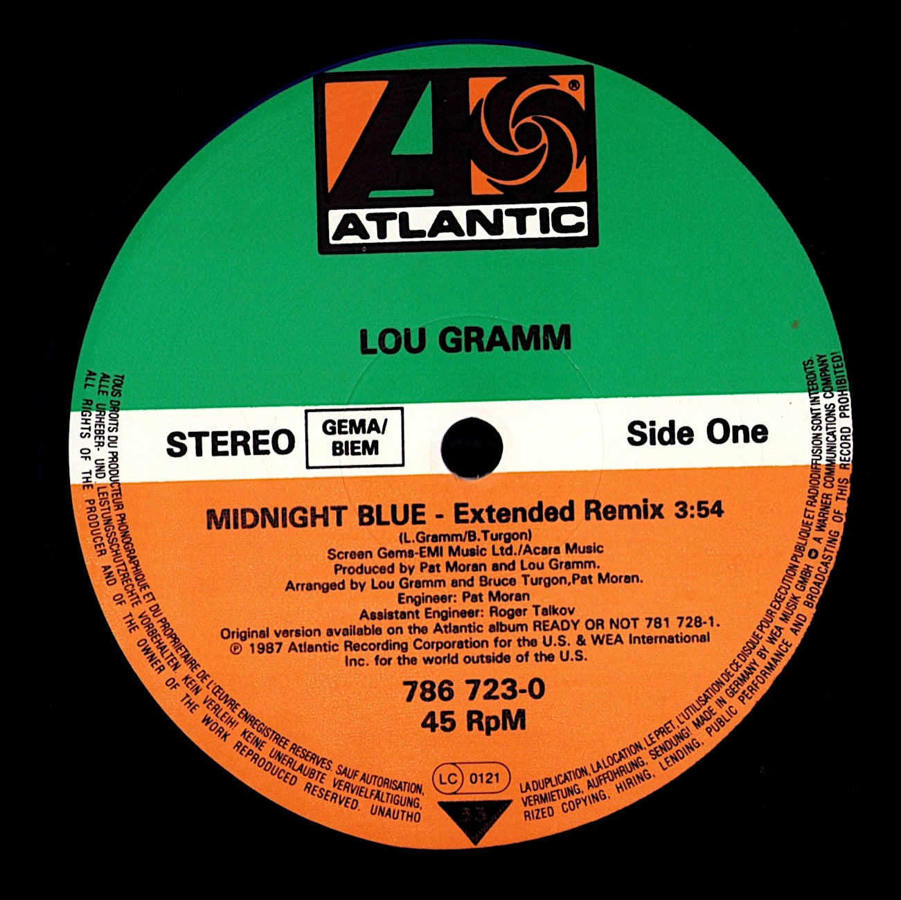 Lou Gramm - Midnight Blue Vinyl 12" | Blue Clear | DE Original | 1987