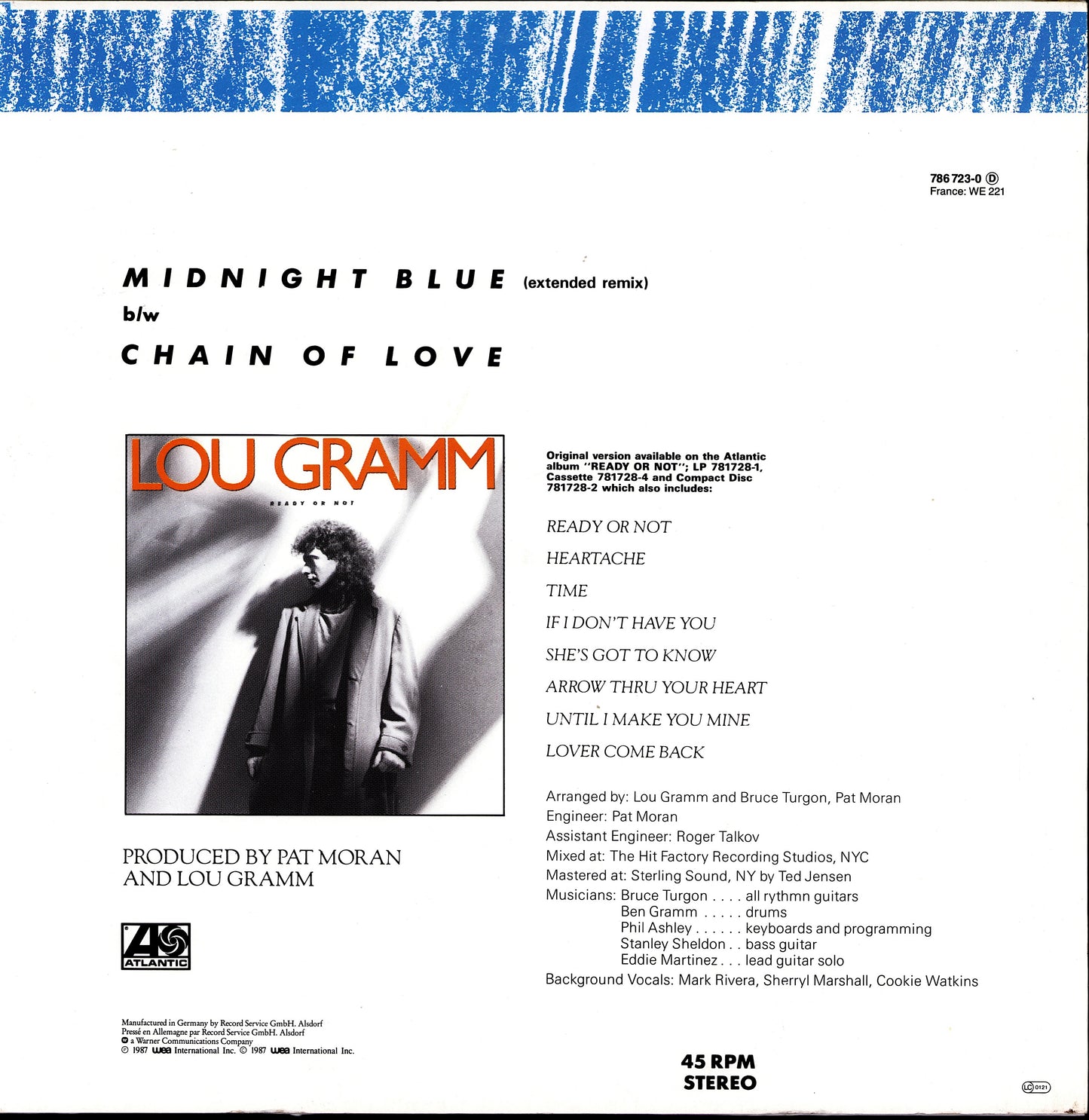 Lou Gramm - Midnight Blue Vinyl 12" | Blue Clear | DE Original | 1987