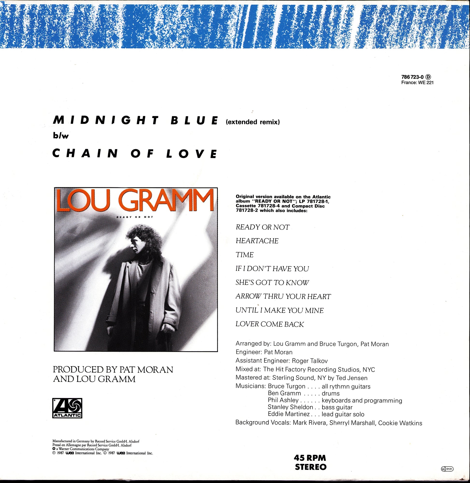 Lou Gramm - Midnight Blue Vinyl 12" | Blue Clear | DE Original | 1987