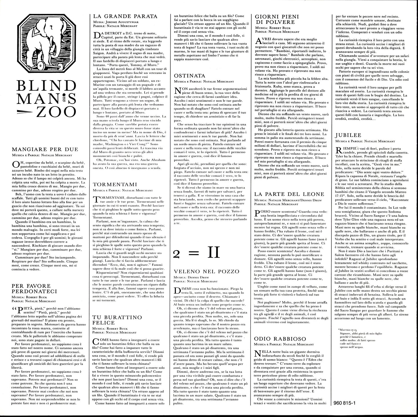 10,000 Maniacs – Blind Man's Zoo Vinyl LP