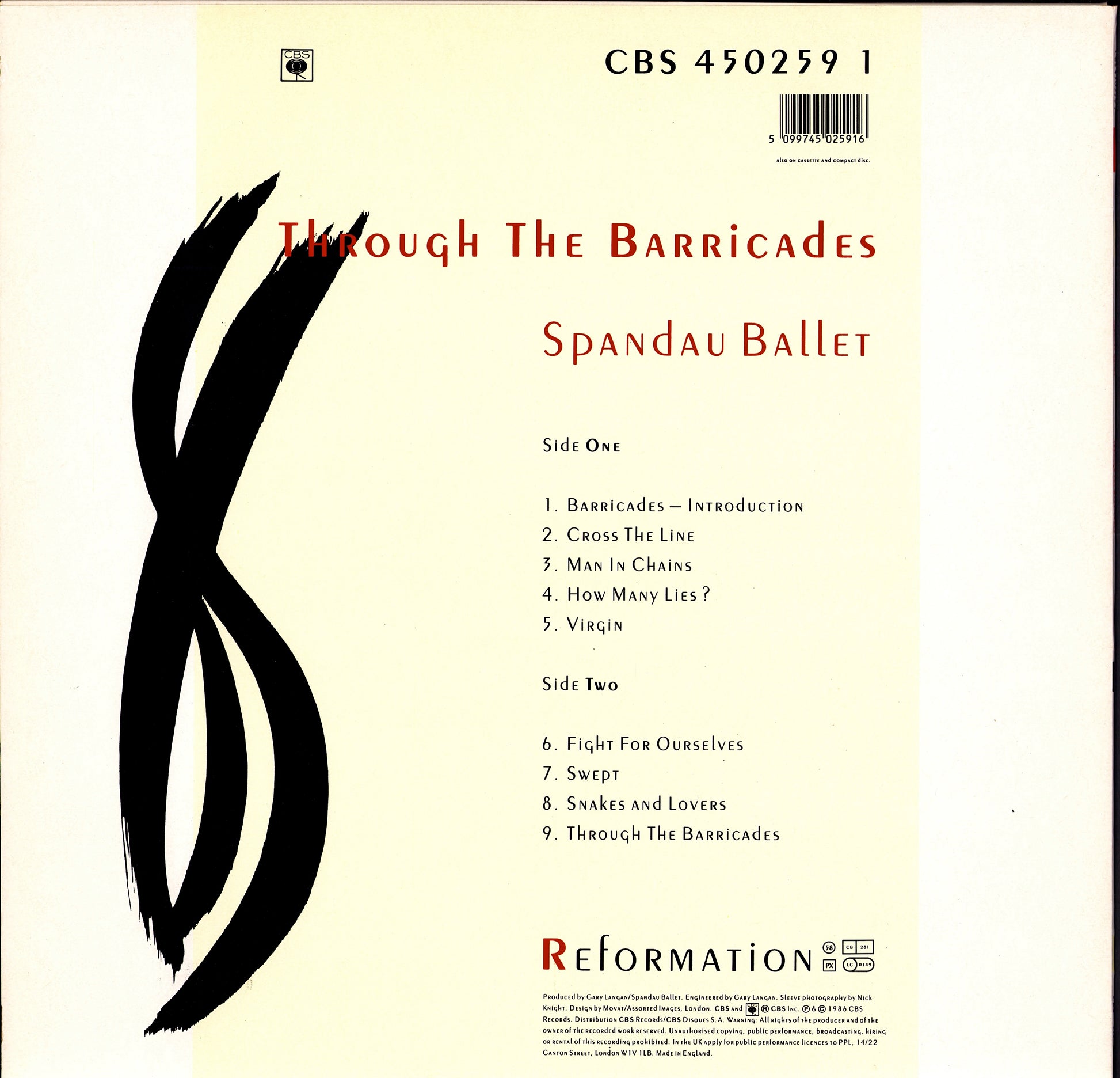 Spandau Ballet - Through The Barricades Vinyl LP Kopie