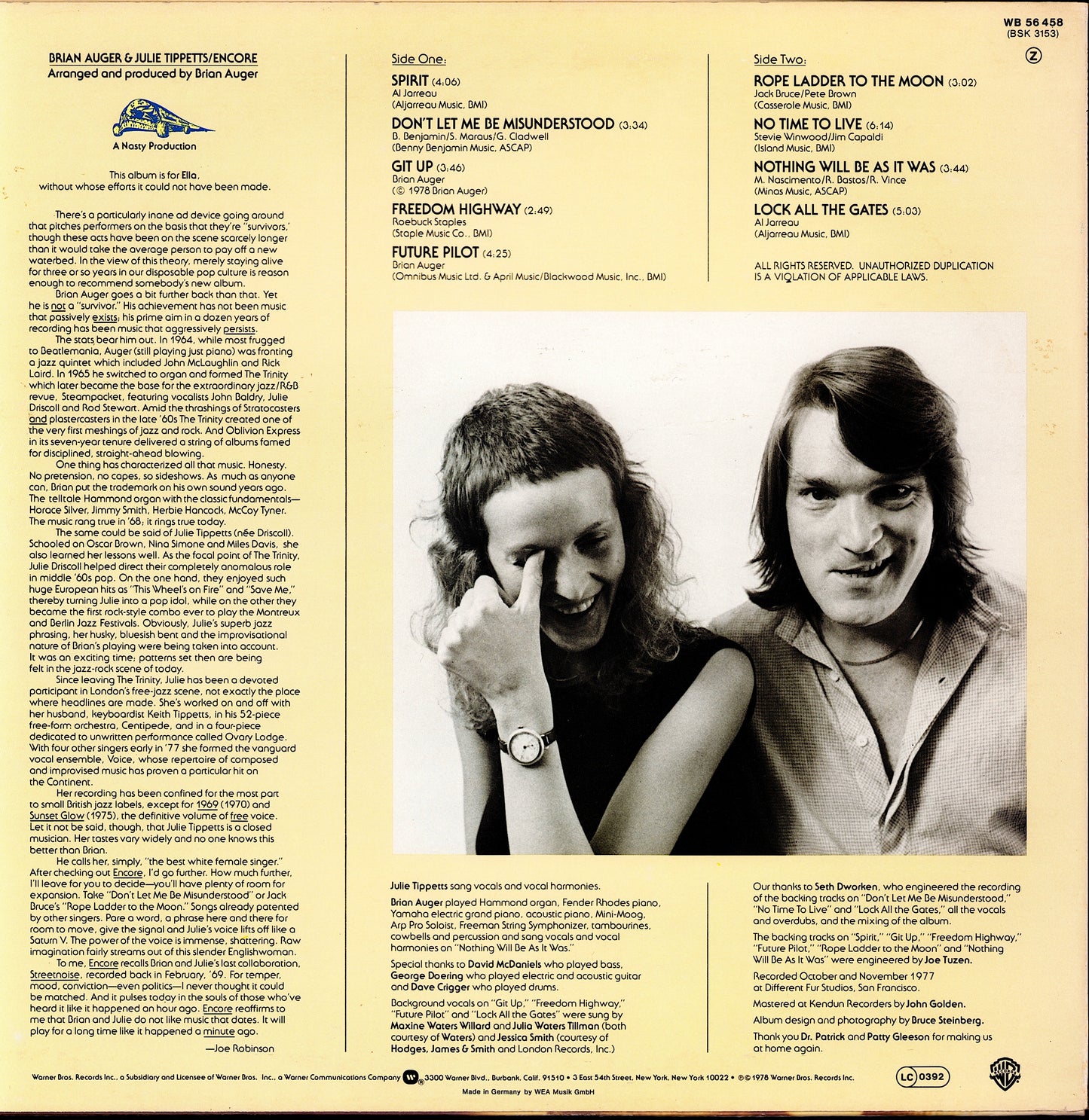 Brian Auger & Julie Tippetts – Encore Vinyl LP Kopie