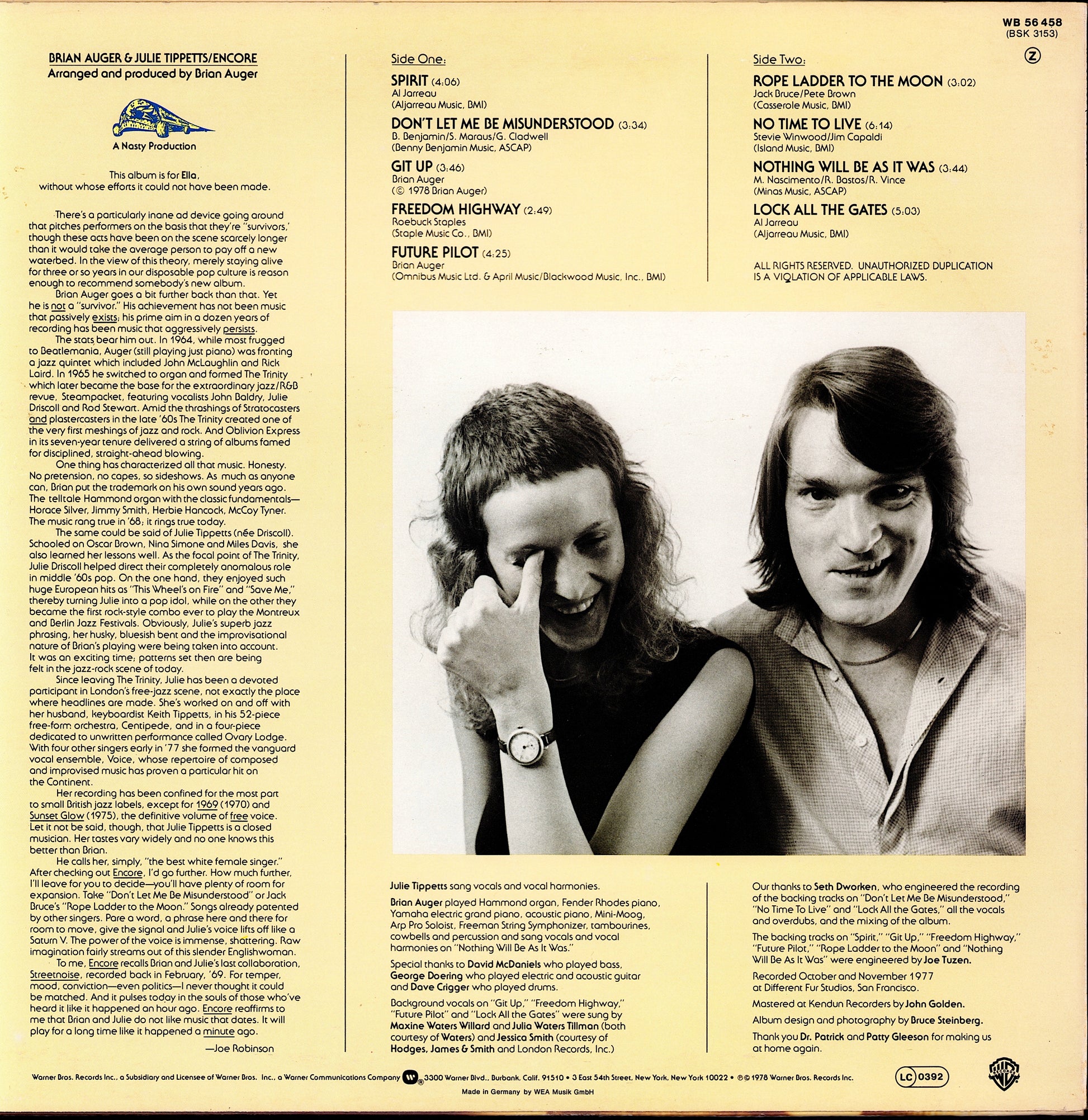 Brian Auger & Julie Tippetts – Encore Vinyl LP Kopie